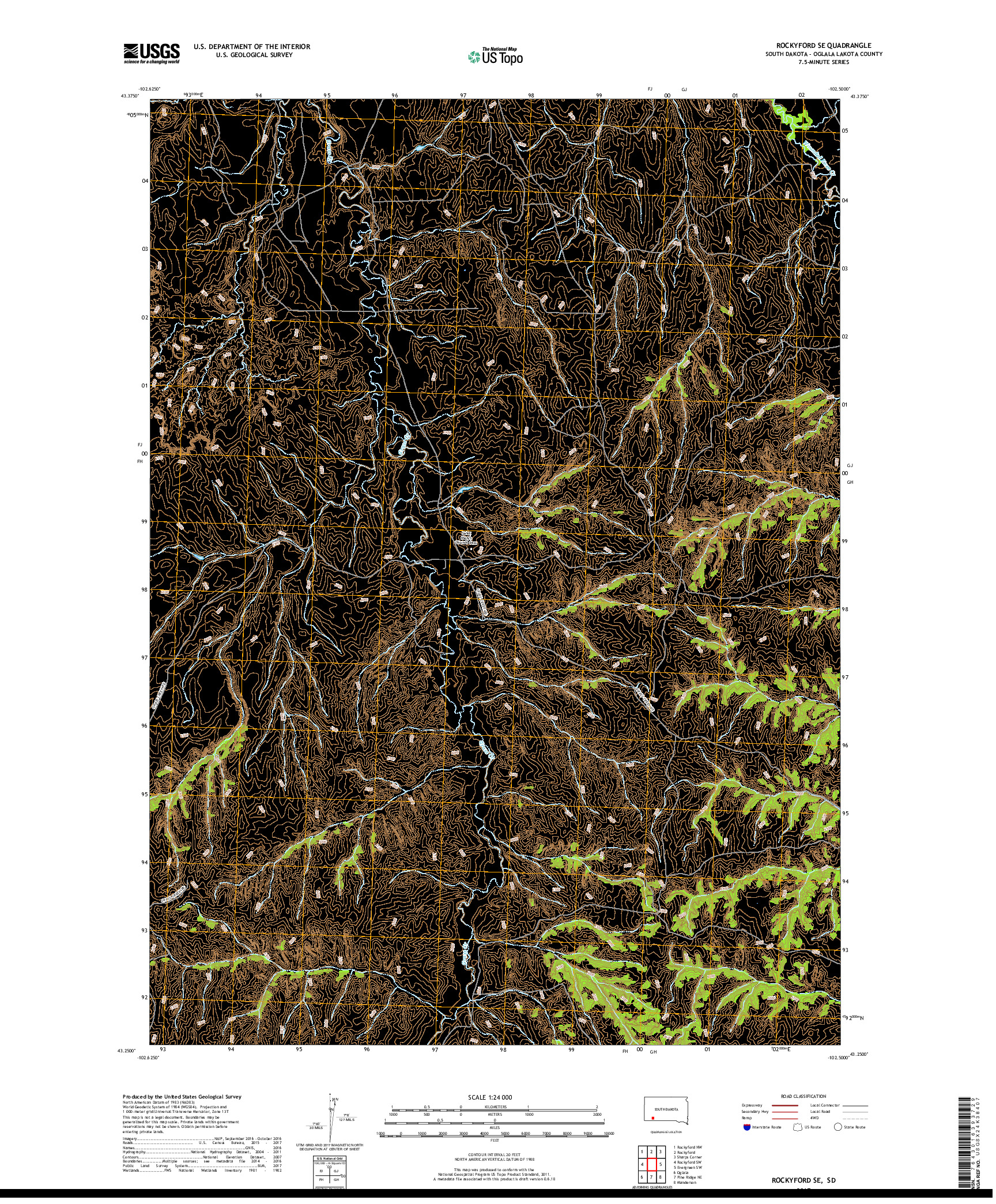 USGS US TOPO 7.5-MINUTE MAP FOR ROCKYFORD SE, SD 2017