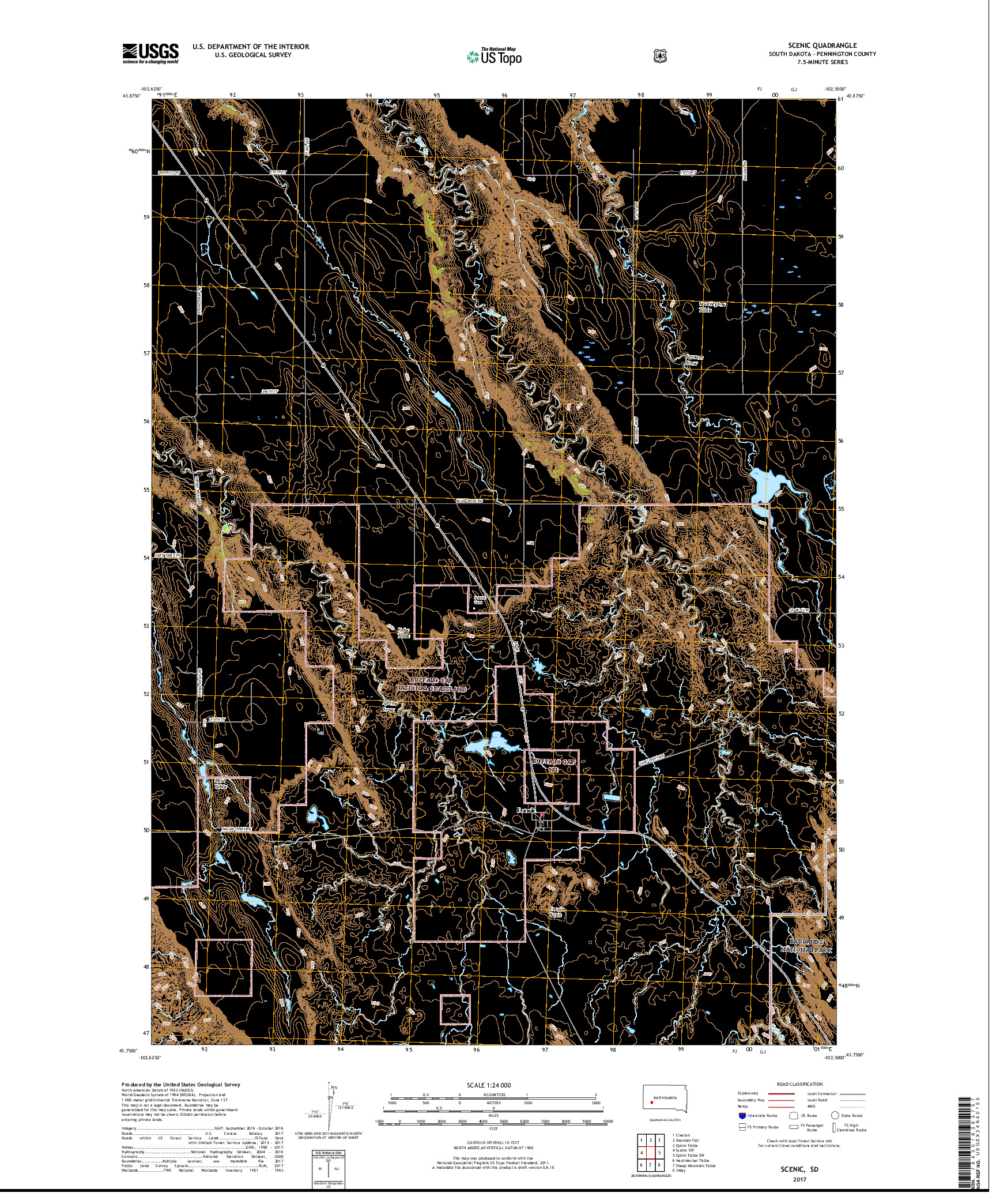 USGS US TOPO 7.5-MINUTE MAP FOR SCENIC, SD 2017