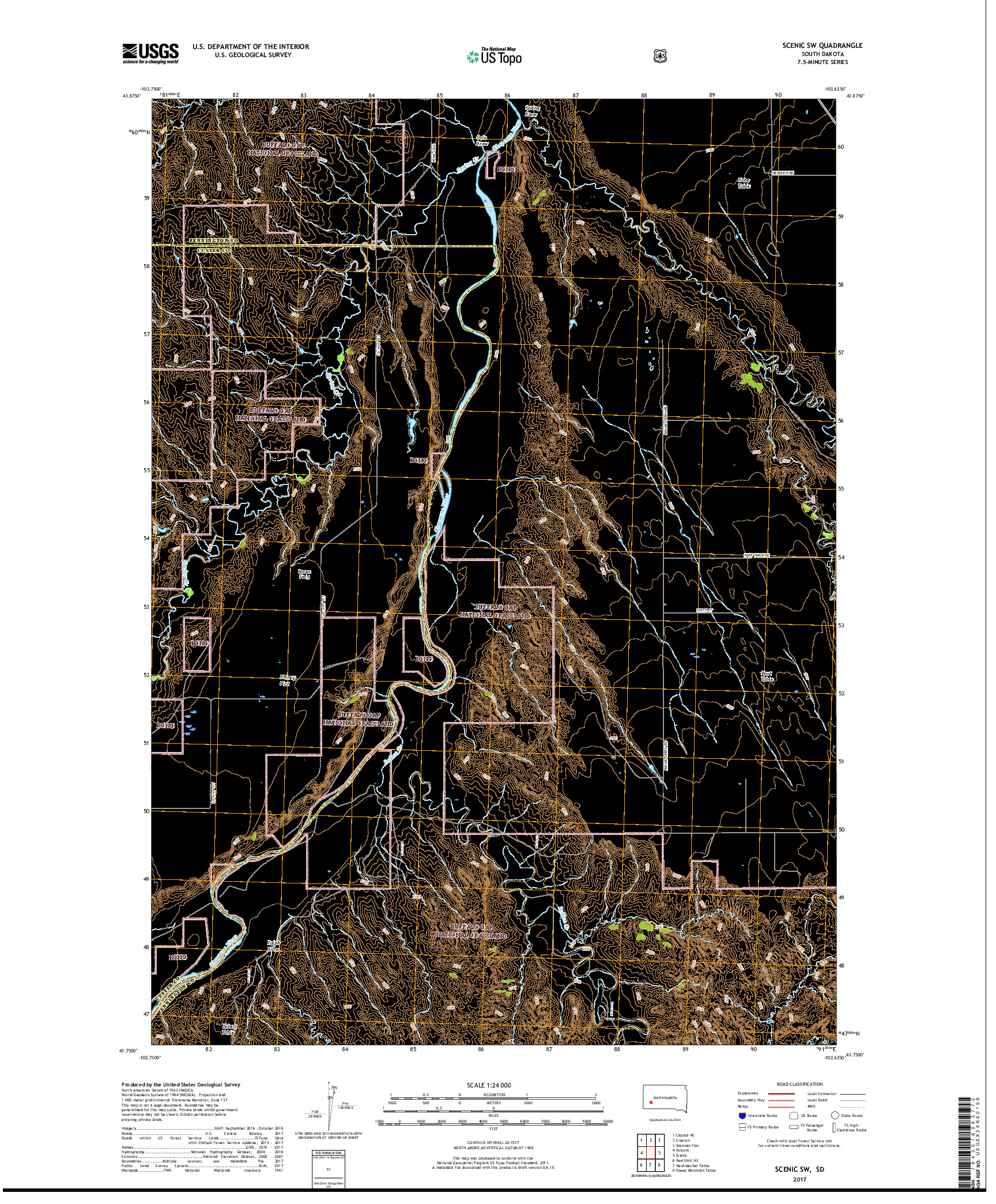 USGS US TOPO 7.5-MINUTE MAP FOR SCENIC SW, SD 2017
