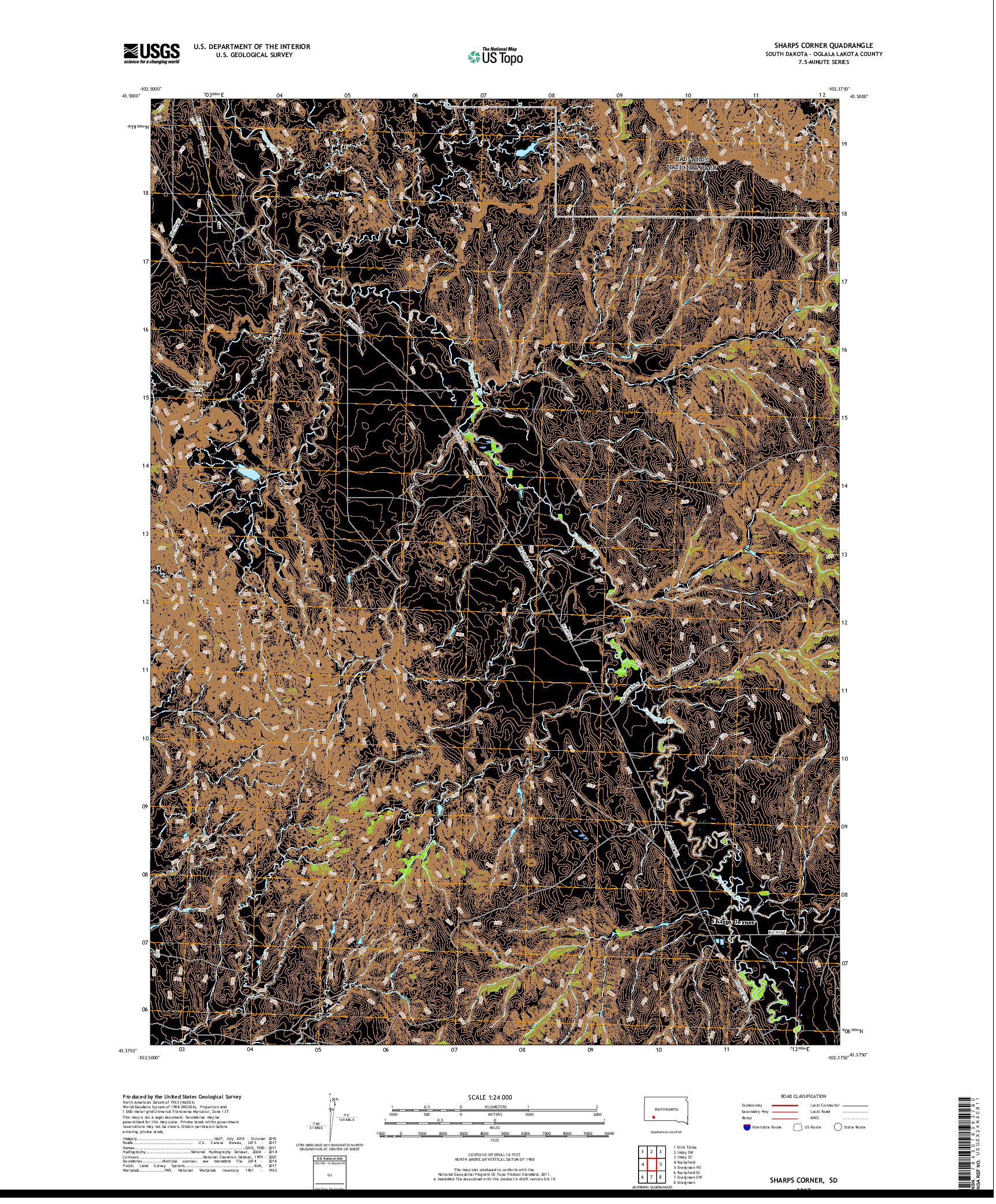 USGS US TOPO 7.5-MINUTE MAP FOR SHARPS CORNER, SD 2017