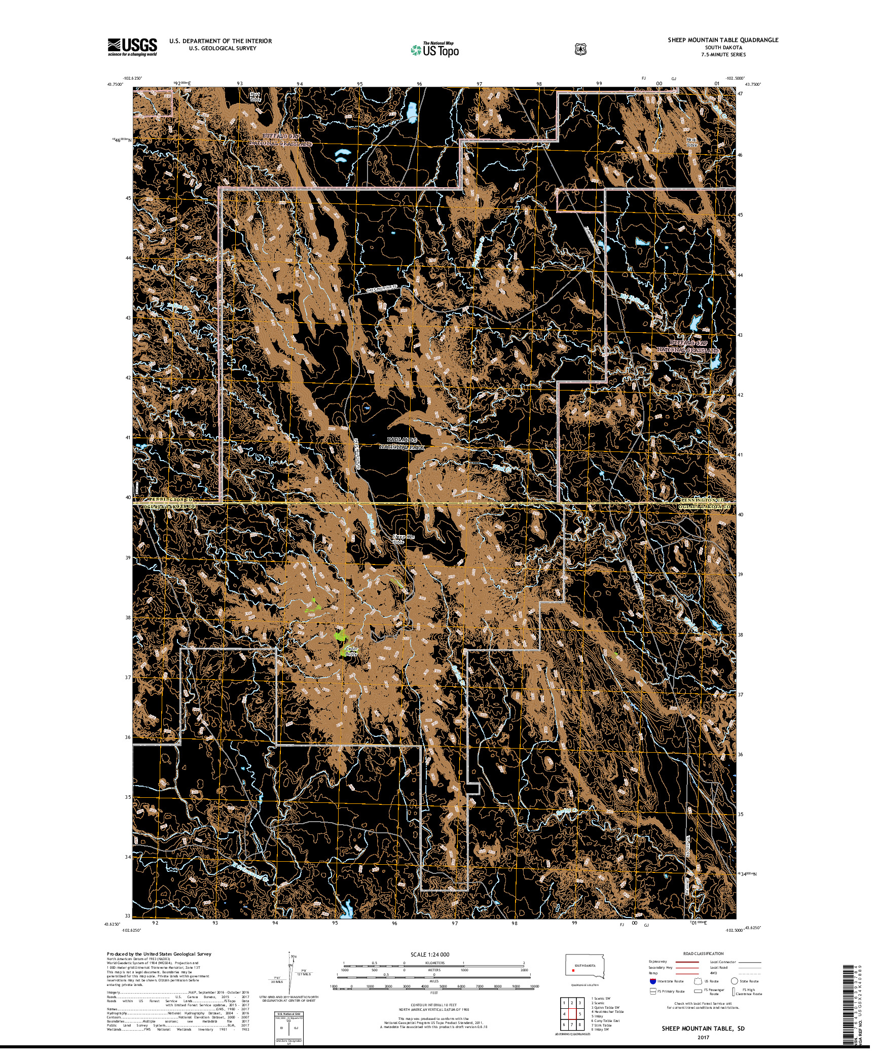 USGS US TOPO 7.5-MINUTE MAP FOR SHEEP MOUNTAIN TABLE, SD 2017