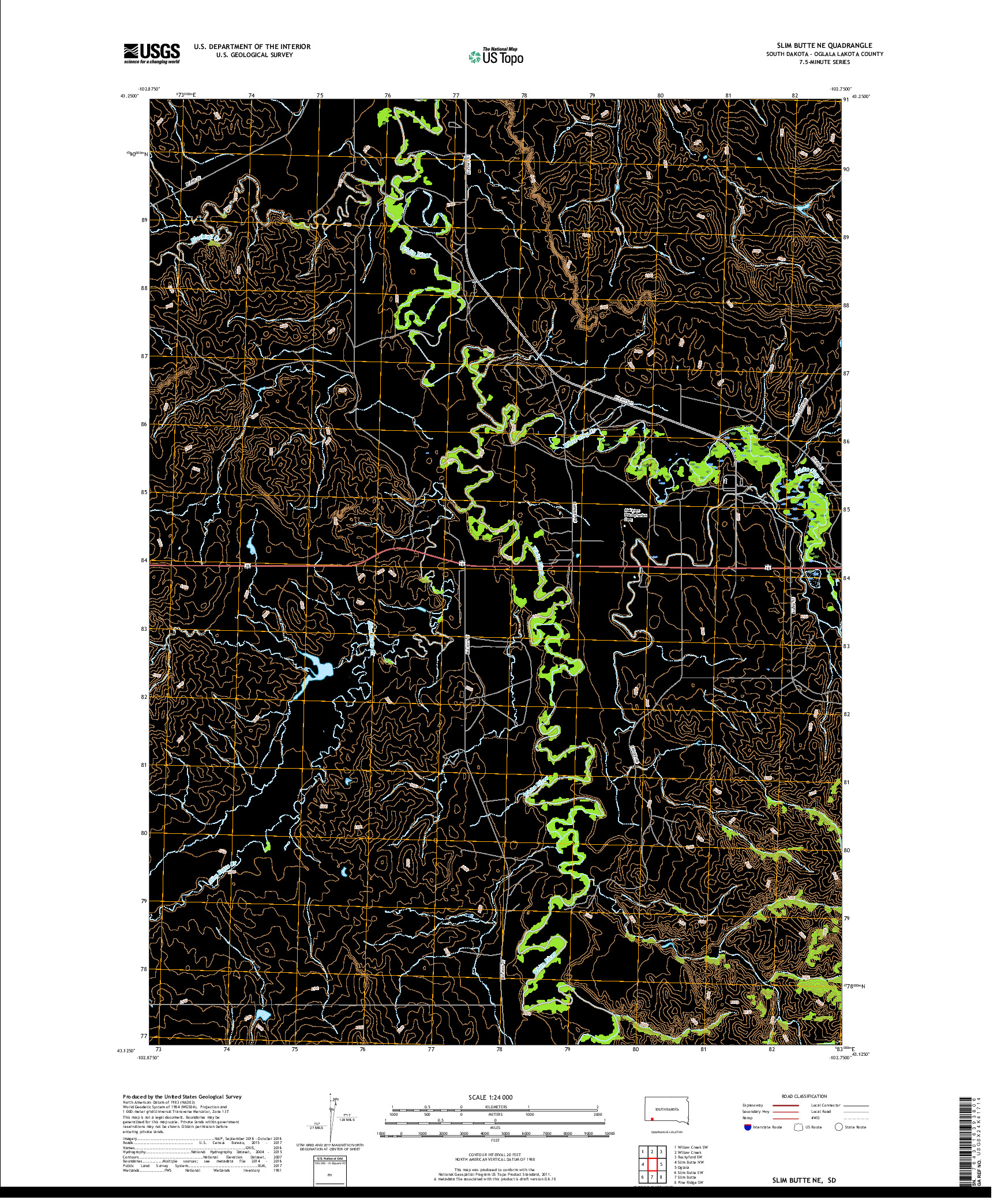 USGS US TOPO 7.5-MINUTE MAP FOR SLIM BUTTE NE, SD 2017