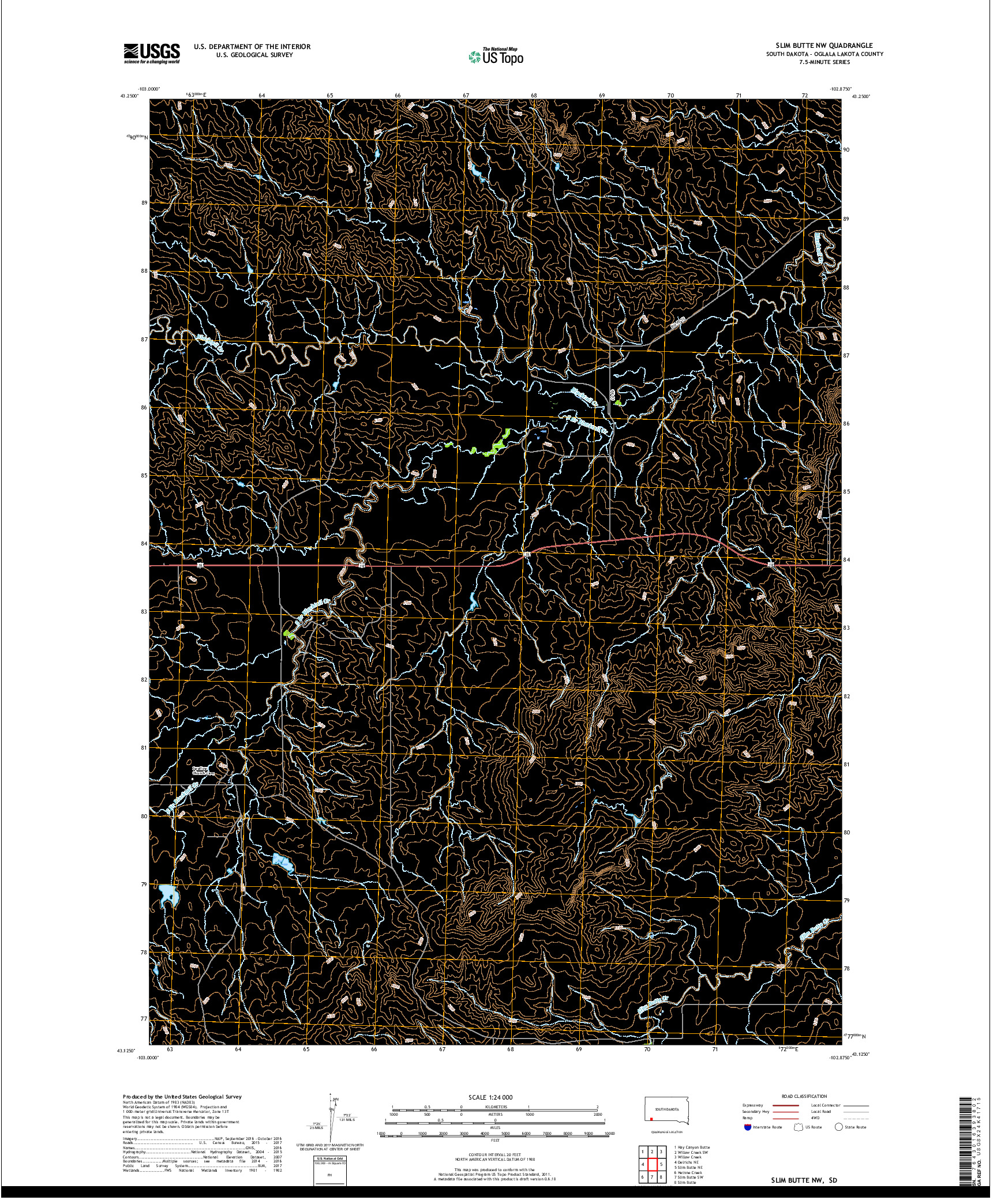 USGS US TOPO 7.5-MINUTE MAP FOR SLIM BUTTE NW, SD 2017