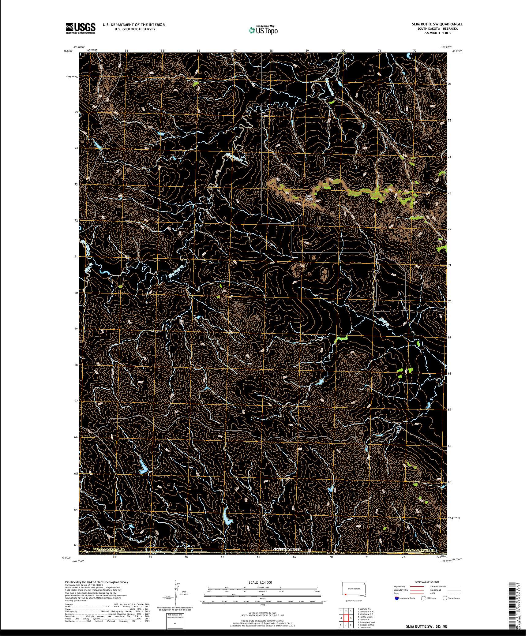 USGS US TOPO 7.5-MINUTE MAP FOR SLIM BUTTE SW, SD,NE 2017