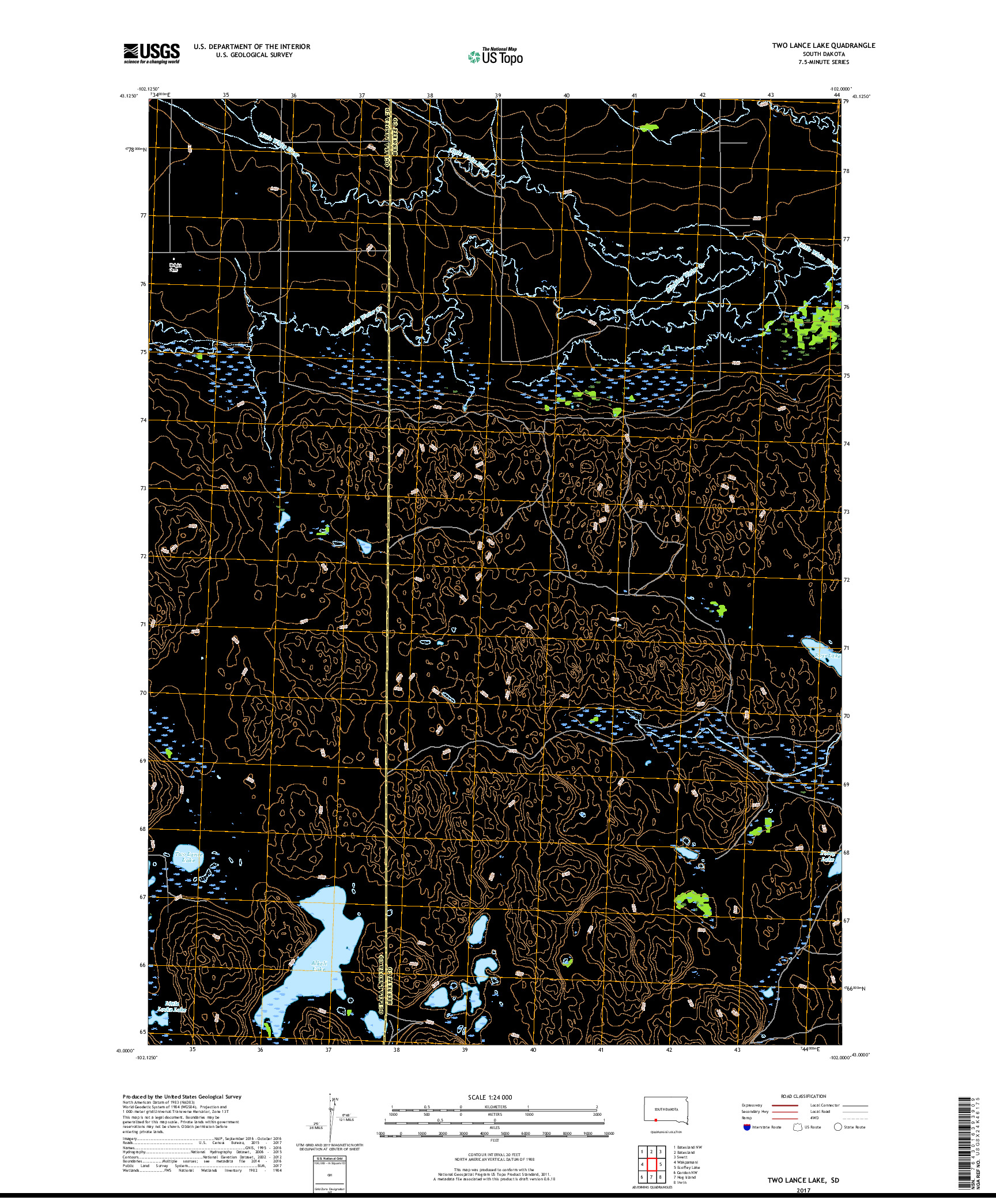 USGS US TOPO 7.5-MINUTE MAP FOR TWO LANCE LAKE, SD 2017