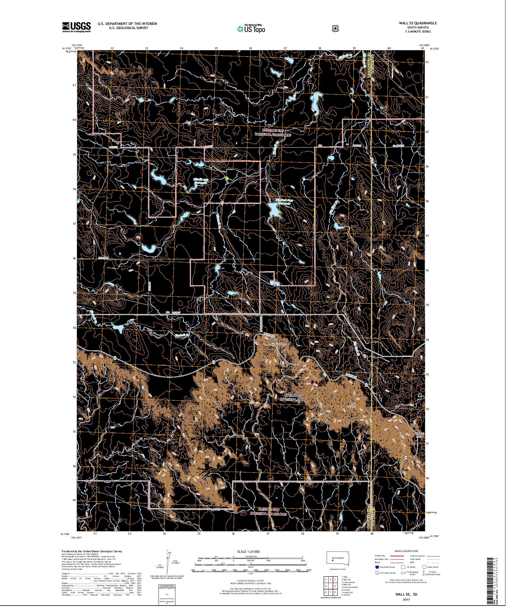 USGS US TOPO 7.5-MINUTE MAP FOR WALL SE, SD 2017