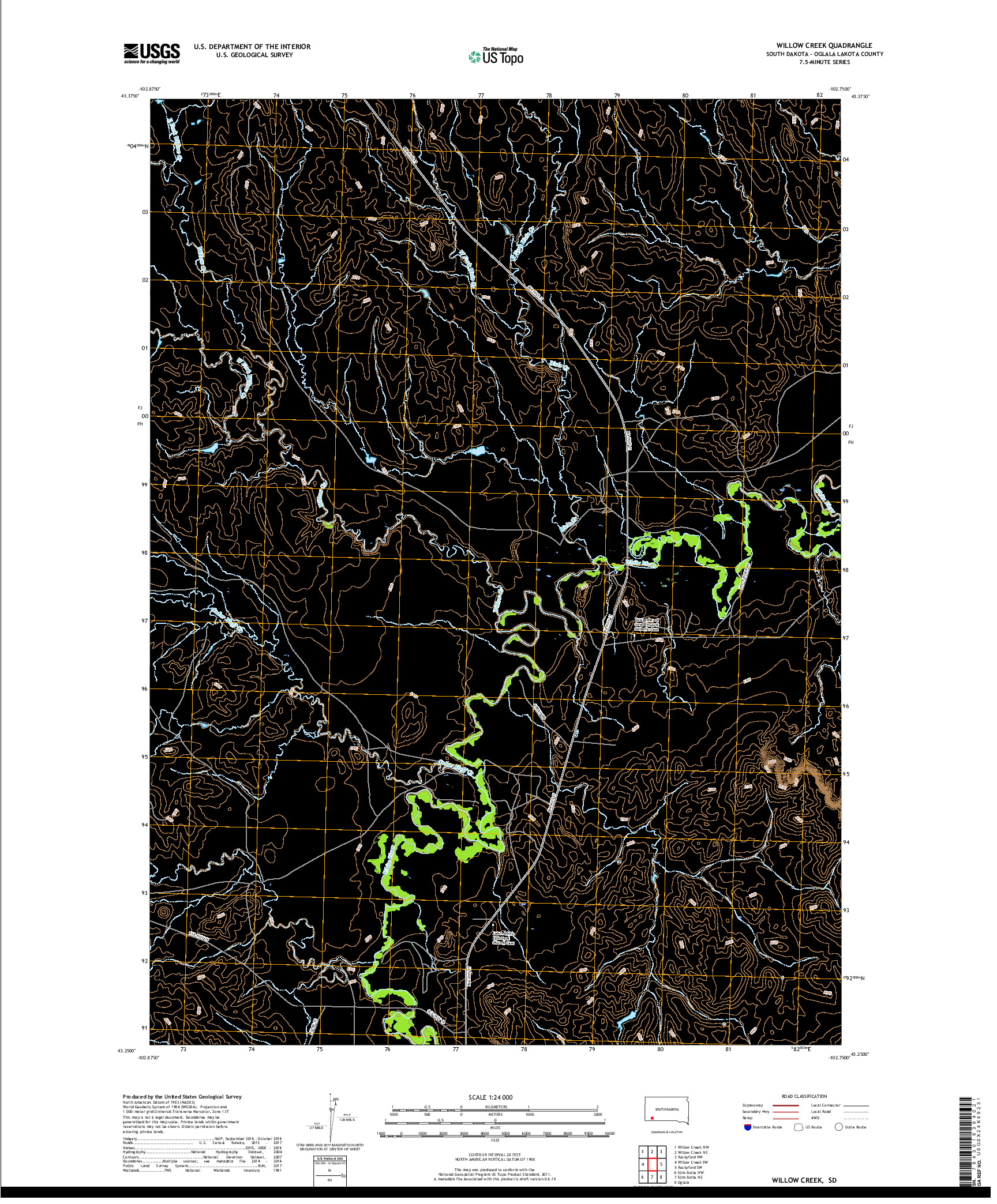 USGS US TOPO 7.5-MINUTE MAP FOR WILLOW CREEK, SD 2017