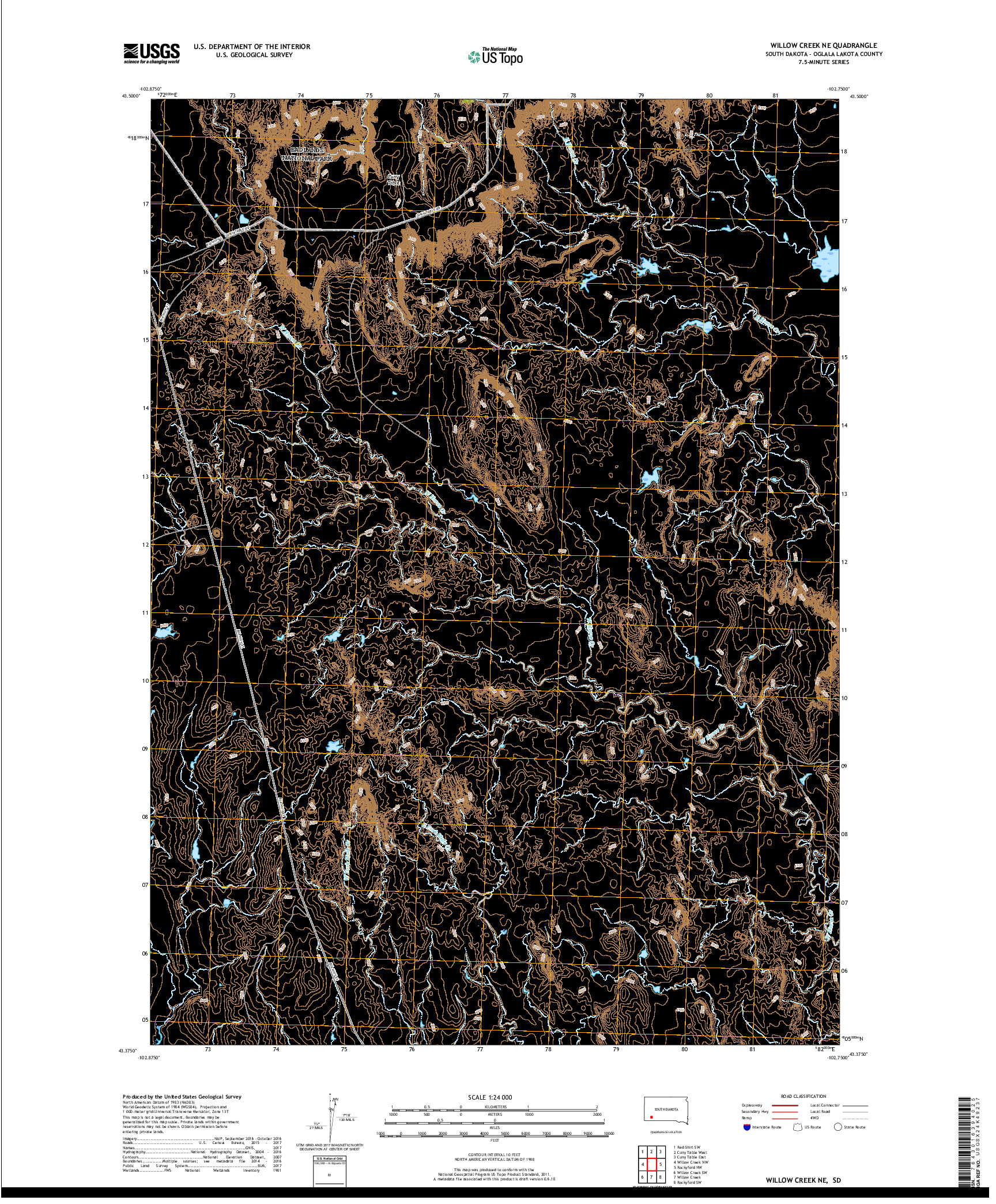 USGS US TOPO 7.5-MINUTE MAP FOR WILLOW CREEK NE, SD 2017