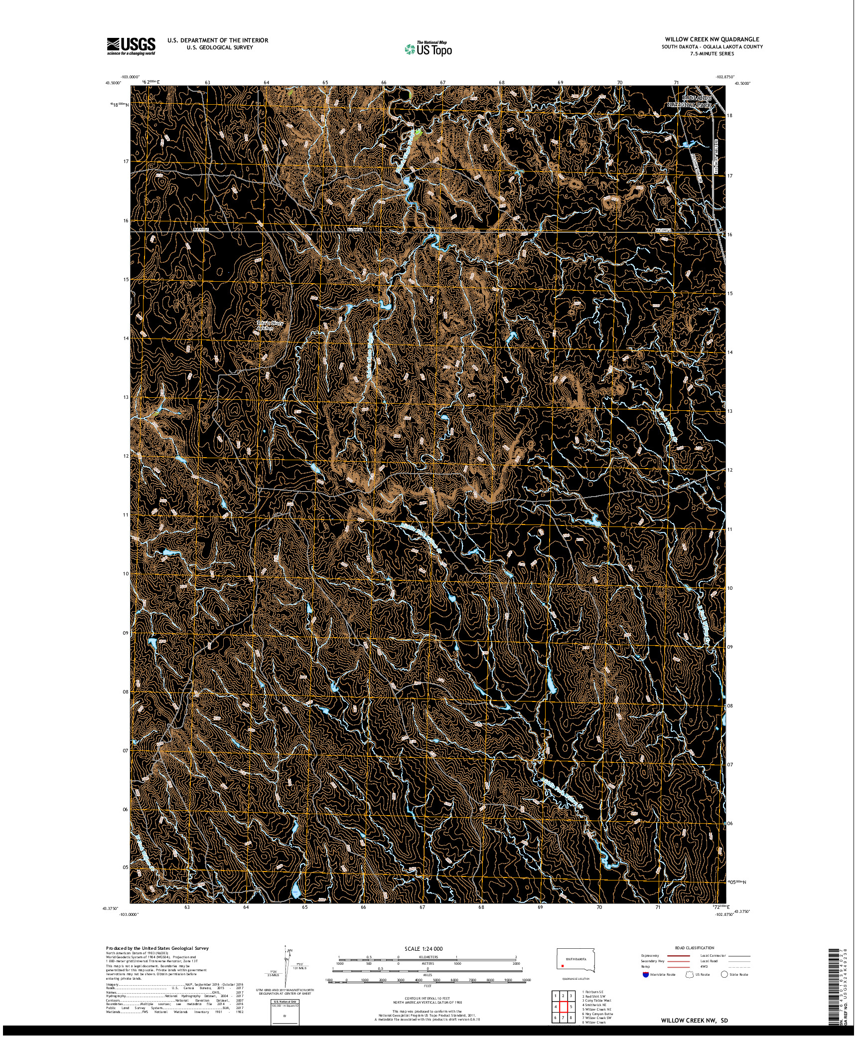 USGS US TOPO 7.5-MINUTE MAP FOR WILLOW CREEK NW, SD 2017