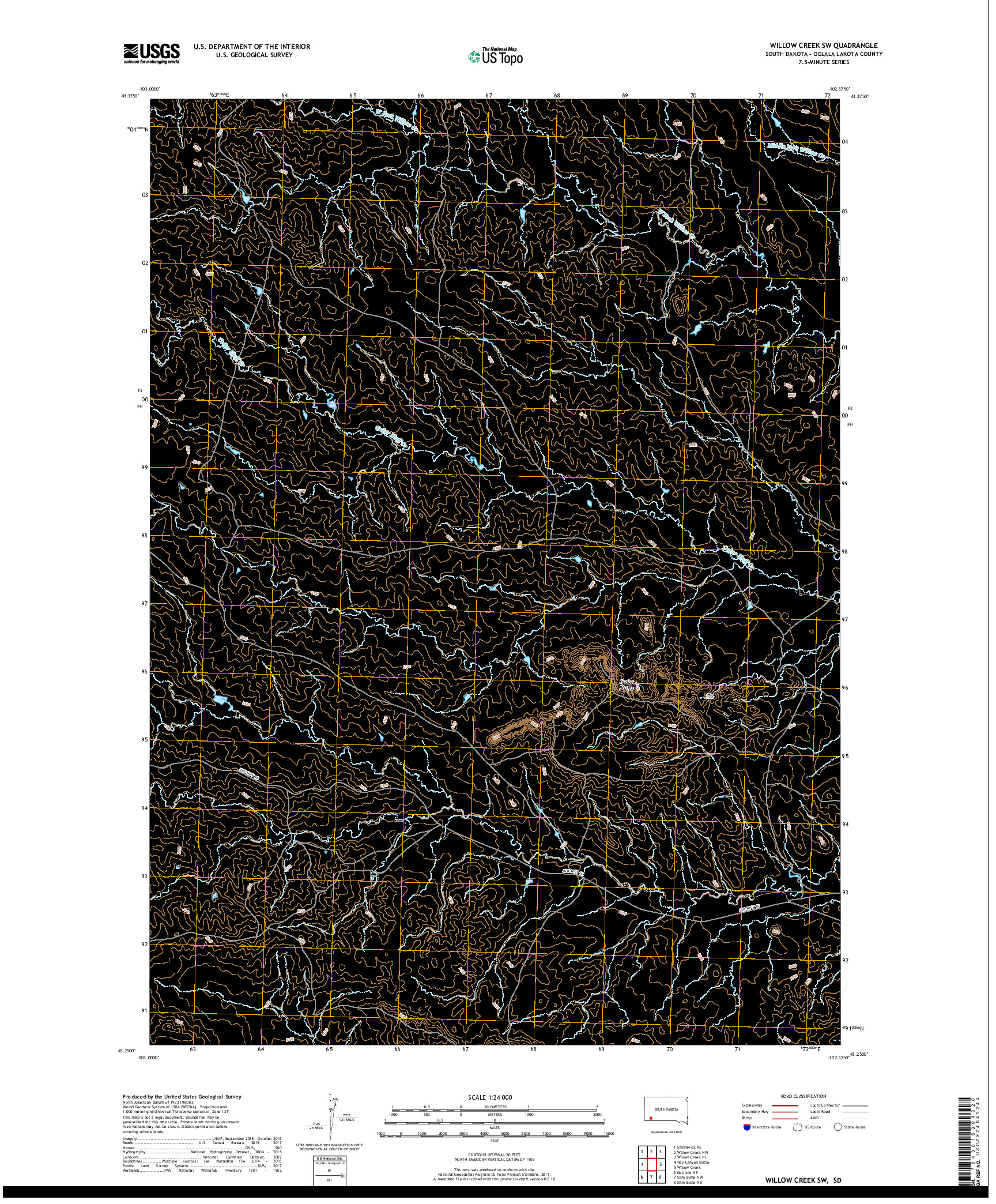 USGS US TOPO 7.5-MINUTE MAP FOR WILLOW CREEK SW, SD 2017