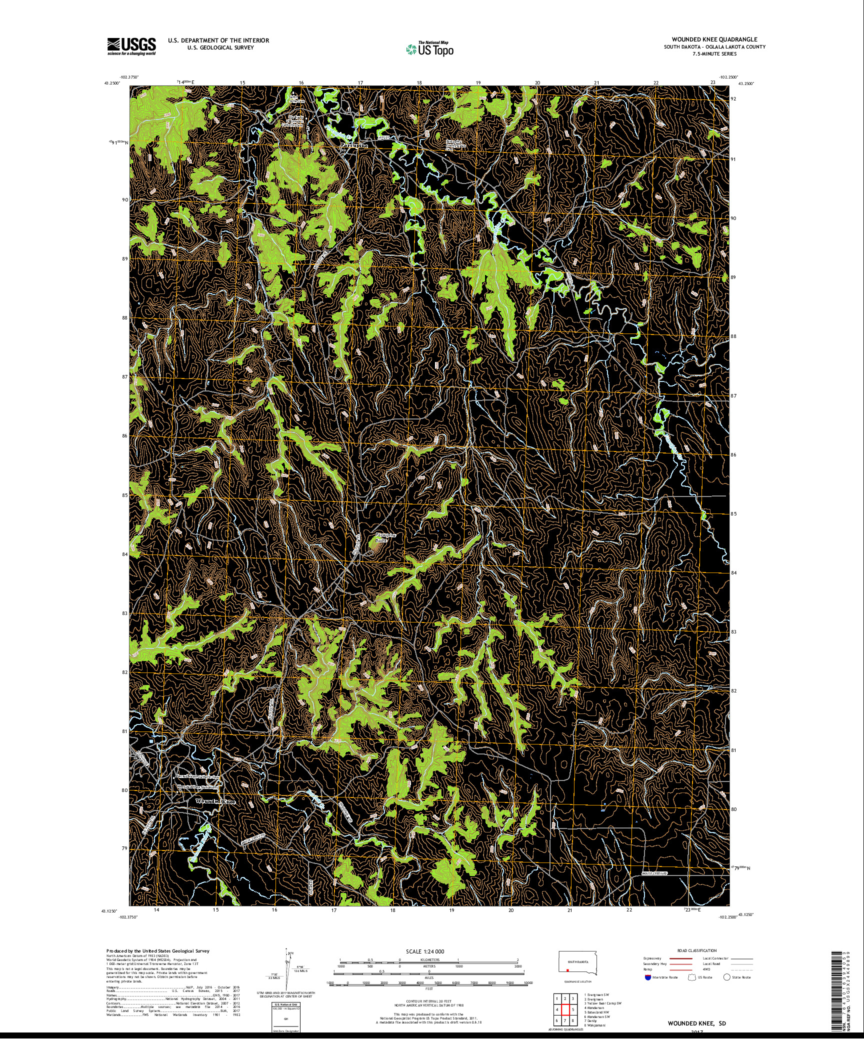 USGS US TOPO 7.5-MINUTE MAP FOR WOUNDED KNEE, SD 2017