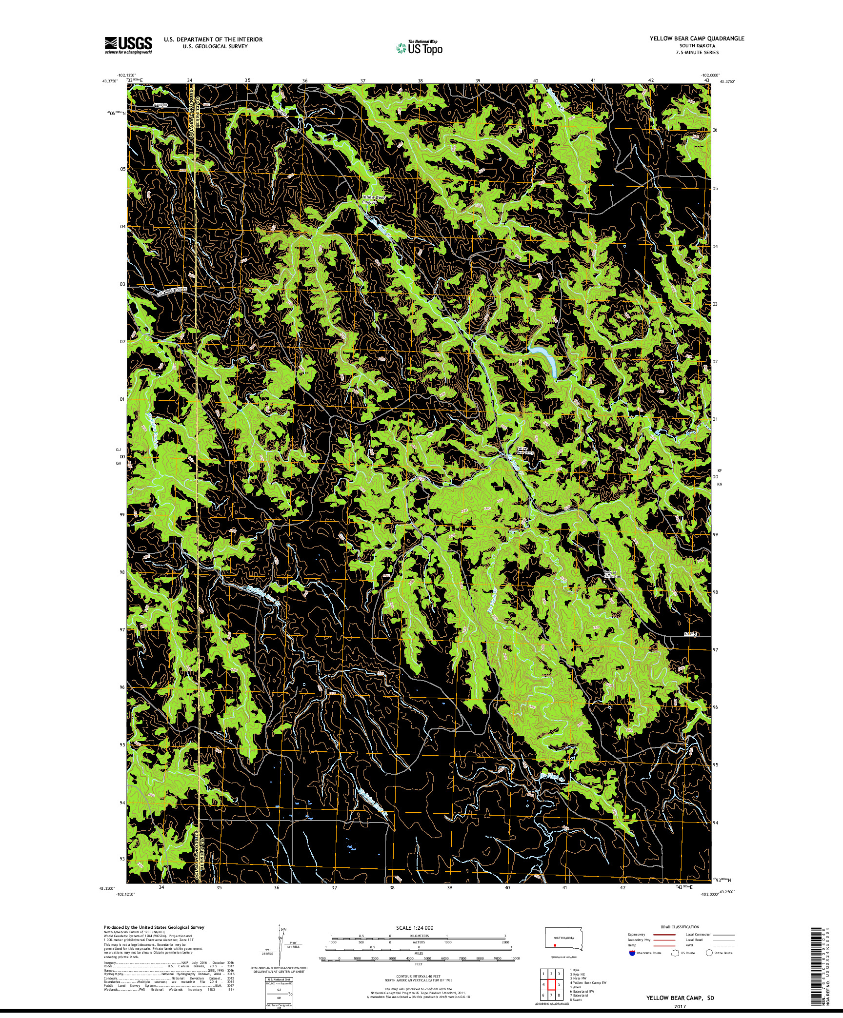 USGS US TOPO 7.5-MINUTE MAP FOR YELLOW BEAR CAMP, SD 2017