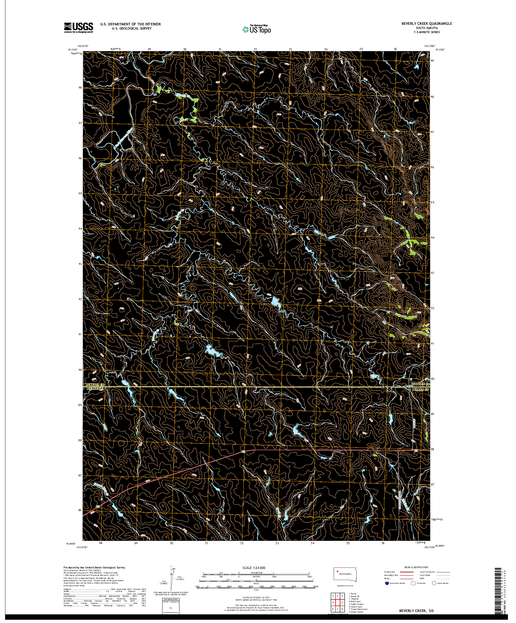 USGS US TOPO 7.5-MINUTE MAP FOR BEVERLY CREEK, SD 2017