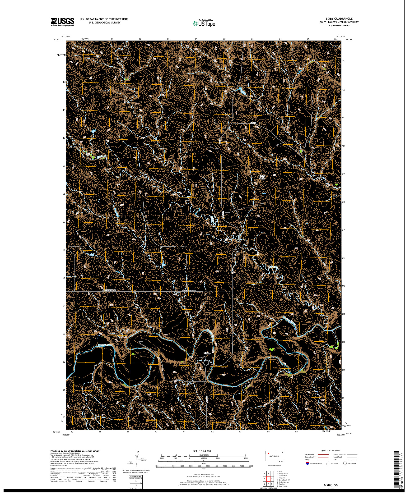 USGS US TOPO 7.5-MINUTE MAP FOR BIXBY, SD 2017