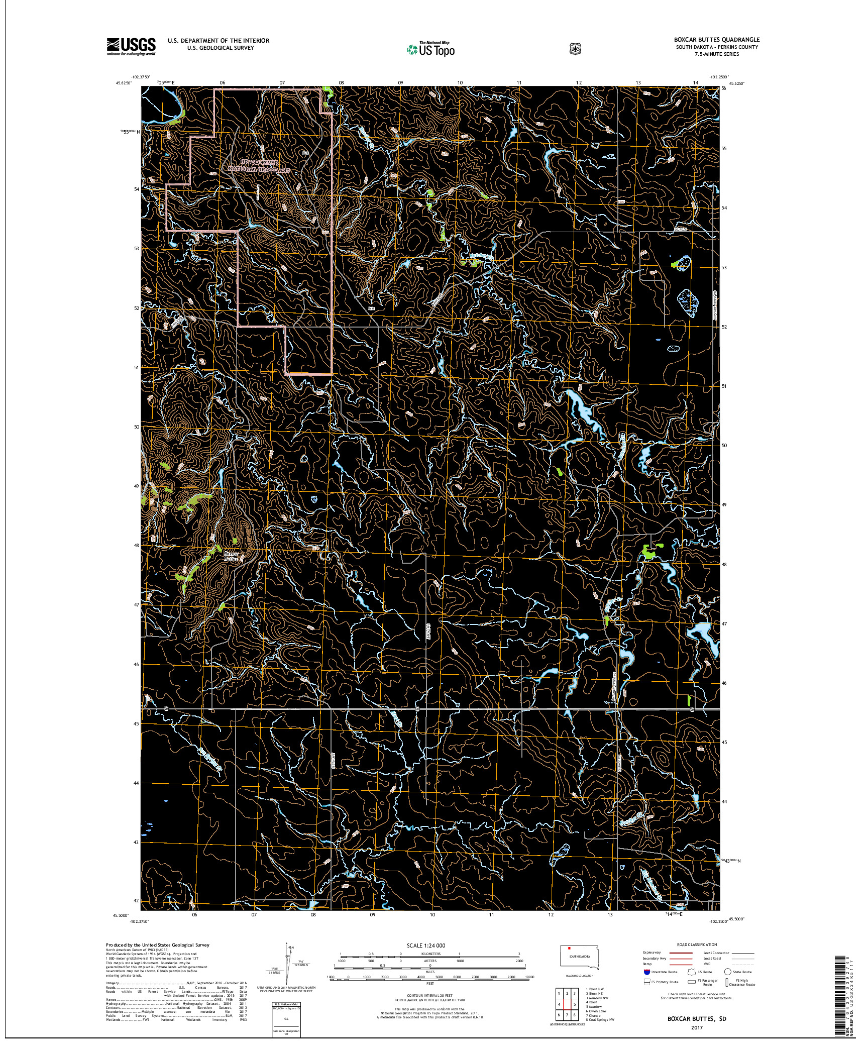 USGS US TOPO 7.5-MINUTE MAP FOR BOXCAR BUTTES, SD 2017