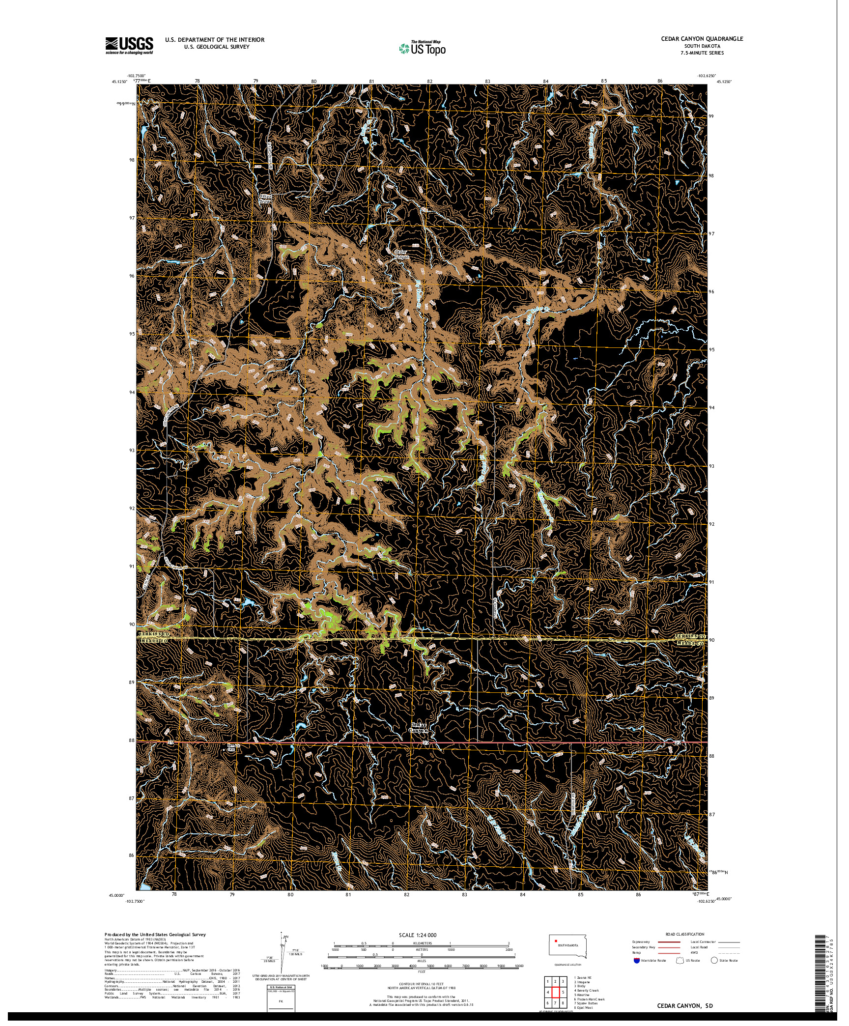 USGS US TOPO 7.5-MINUTE MAP FOR CEDAR CANYON, SD 2017