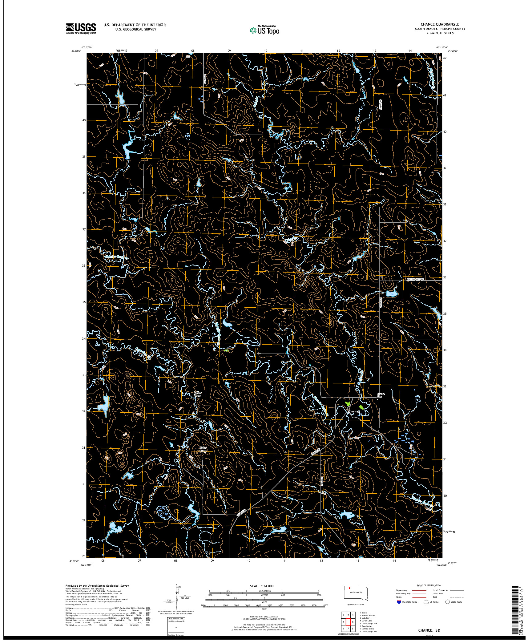 USGS US TOPO 7.5-MINUTE MAP FOR CHANCE, SD 2017