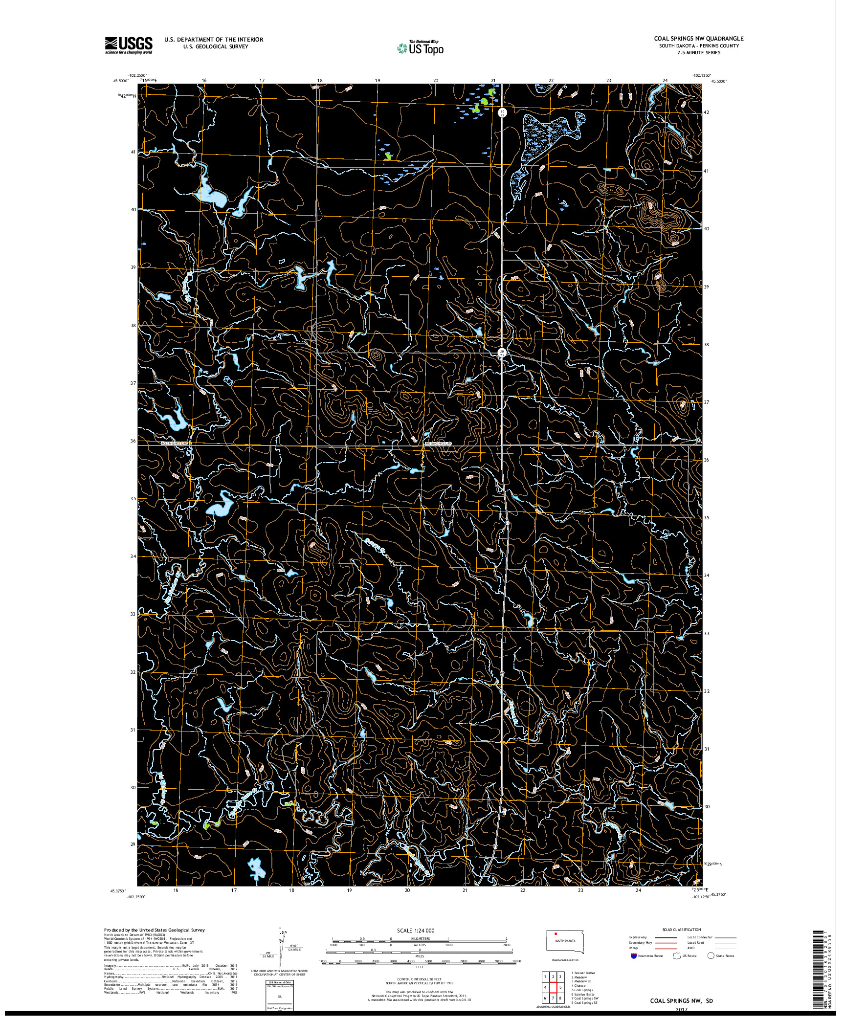 USGS US TOPO 7.5-MINUTE MAP FOR COAL SPRINGS NW, SD 2017