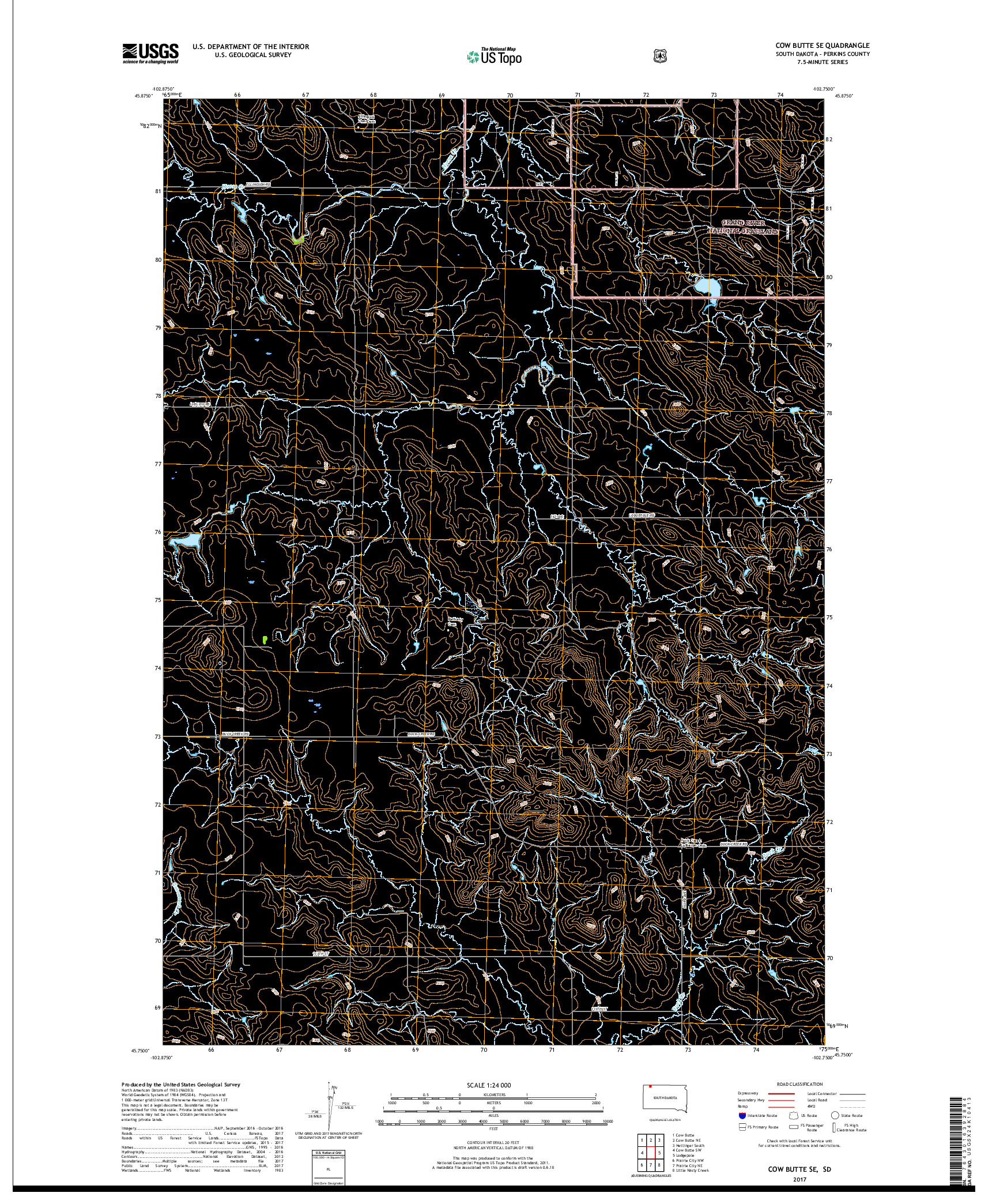 USGS US TOPO 7.5-MINUTE MAP FOR COW BUTTE SE, SD 2017