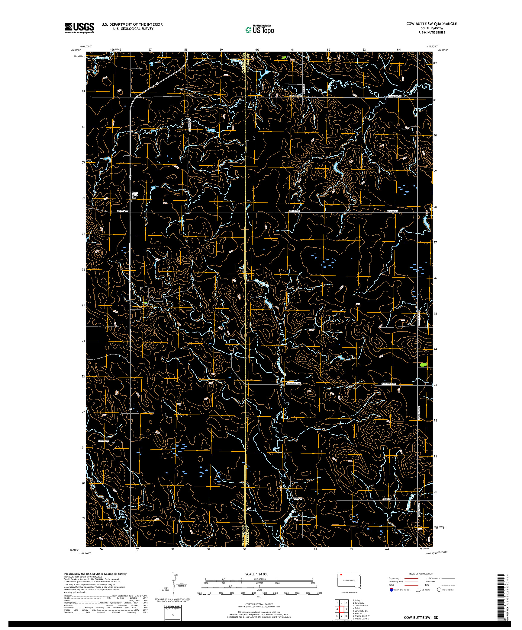 USGS US TOPO 7.5-MINUTE MAP FOR COW BUTTE SW, SD 2017