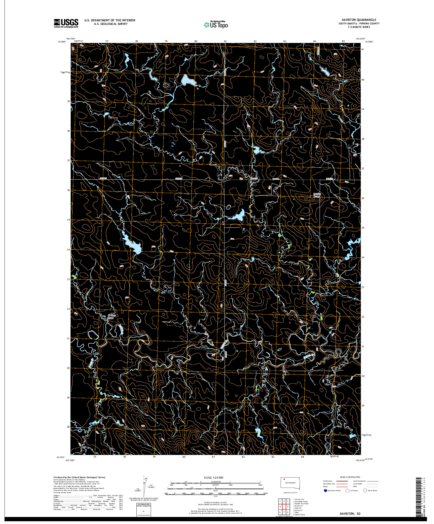 USGS US TOPO 7.5-MINUTE MAP FOR DAVISTON, SD 2017