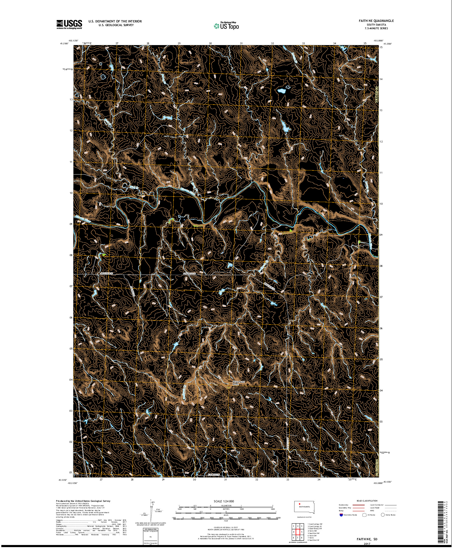 USGS US TOPO 7.5-MINUTE MAP FOR FAITH NE, SD 2017