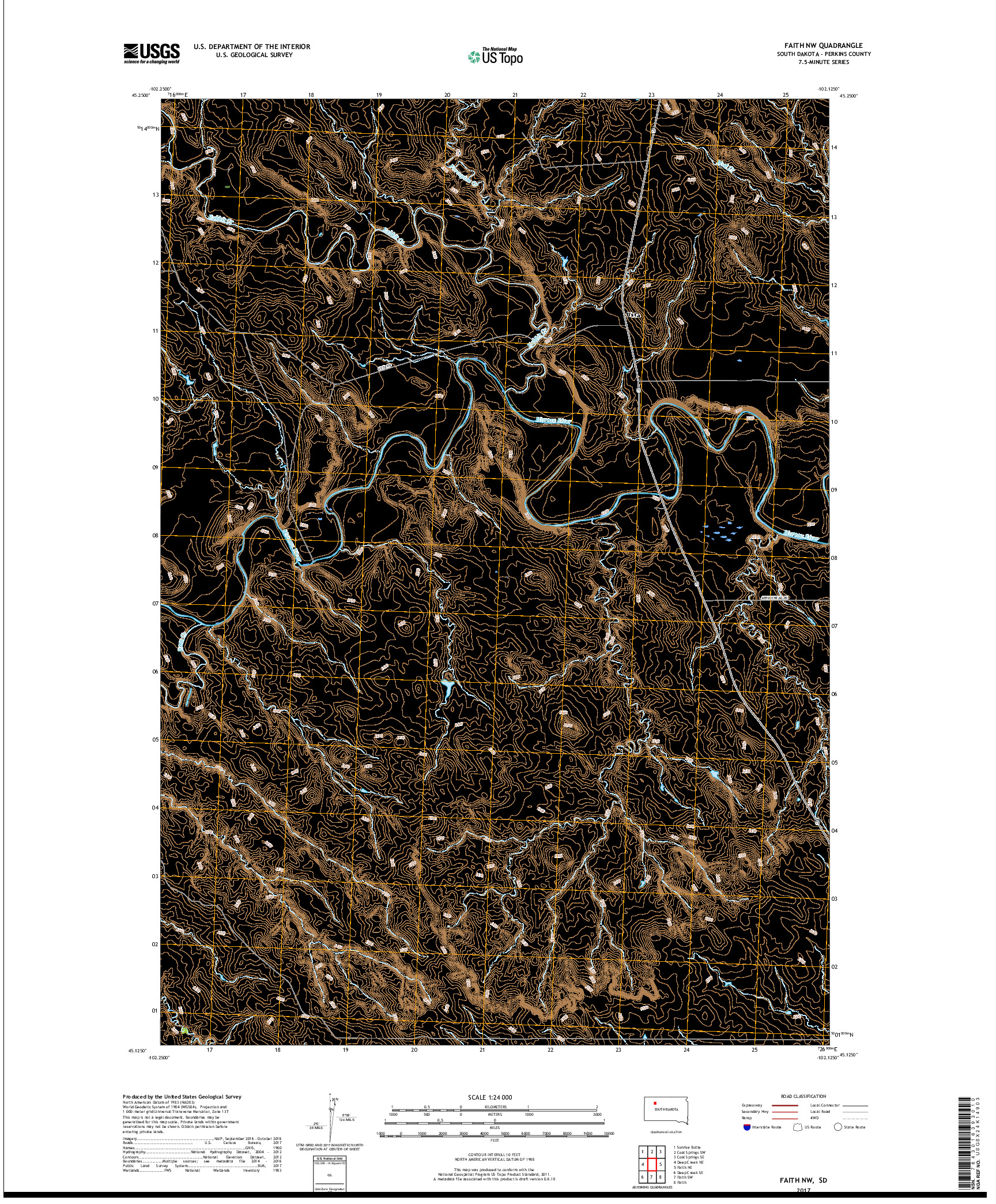 USGS US TOPO 7.5-MINUTE MAP FOR FAITH NW, SD 2017