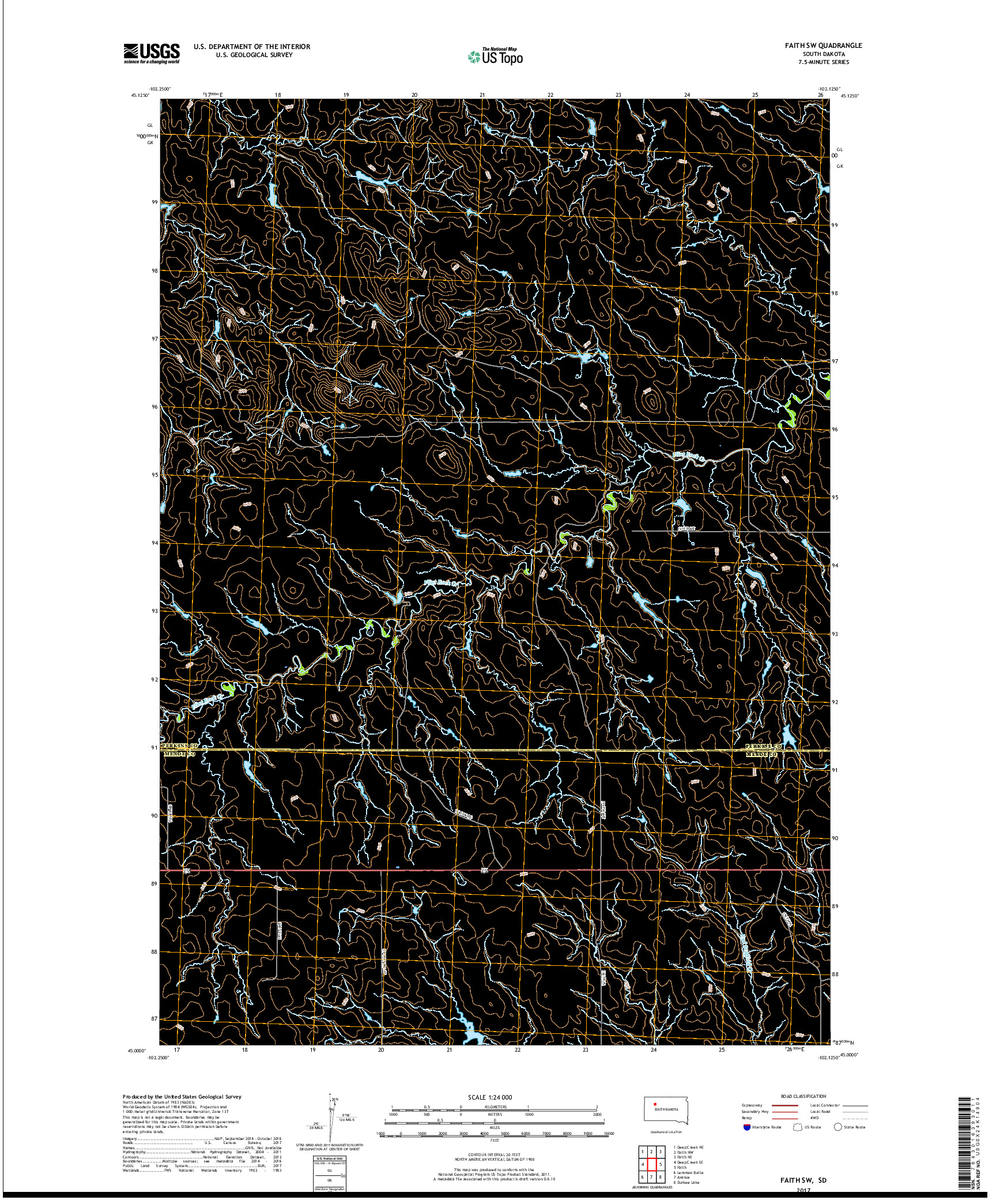 USGS US TOPO 7.5-MINUTE MAP FOR FAITH SW, SD 2017