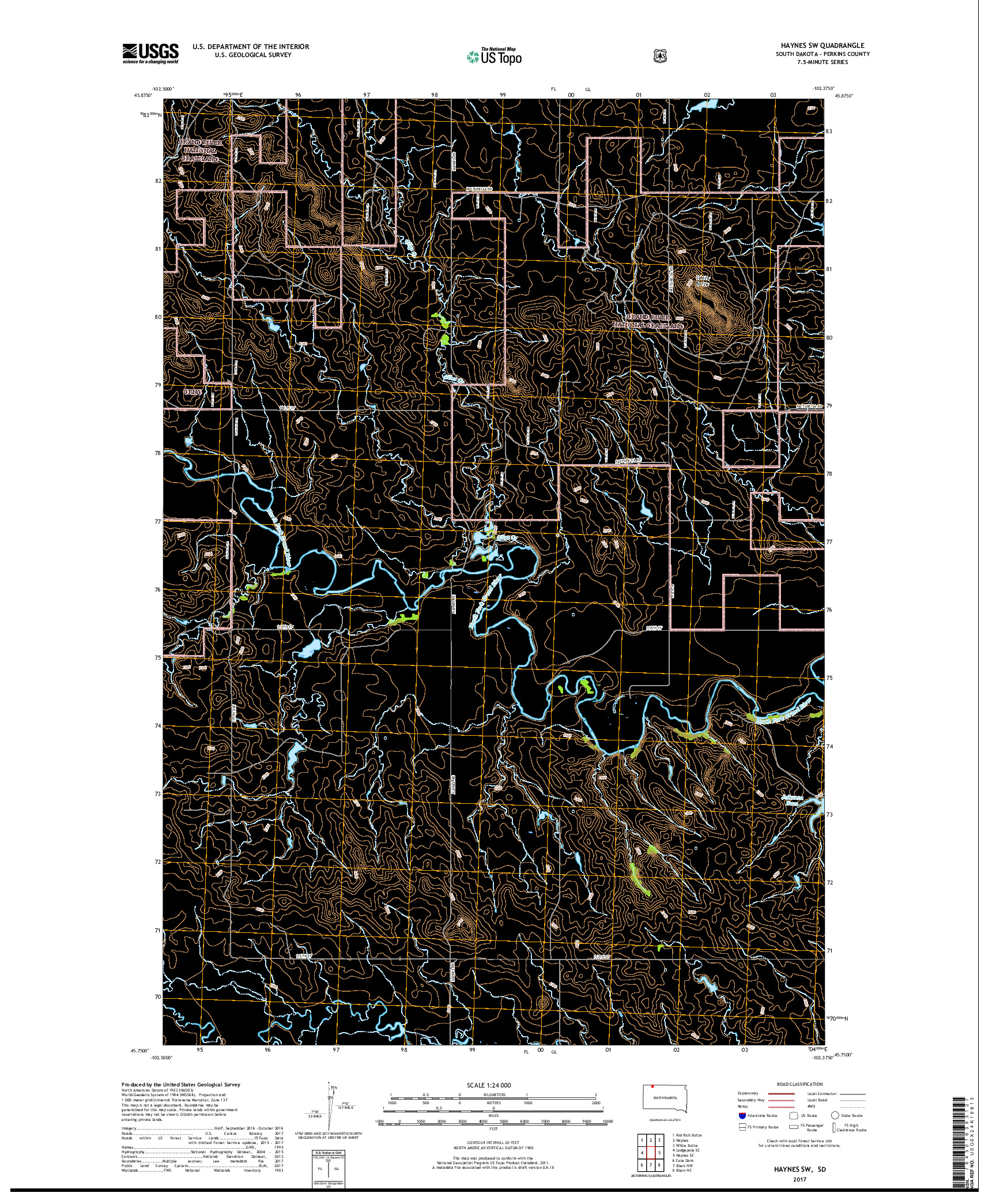 USGS US TOPO 7.5-MINUTE MAP FOR HAYNES SW, SD 2017