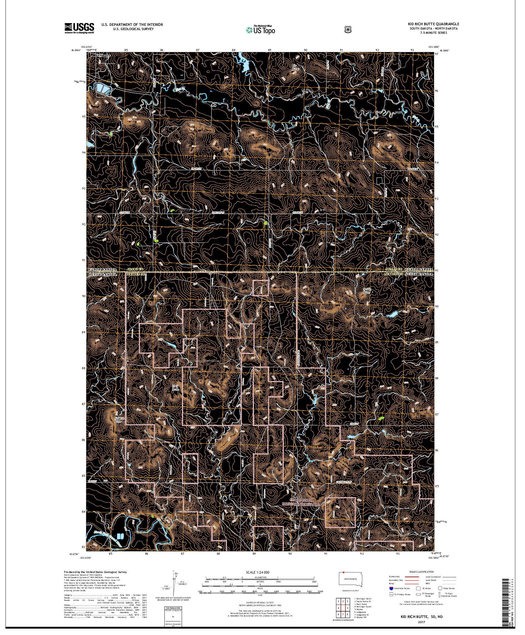 USGS US TOPO 7.5-MINUTE MAP FOR KID RICH BUTTE, SD,ND 2017