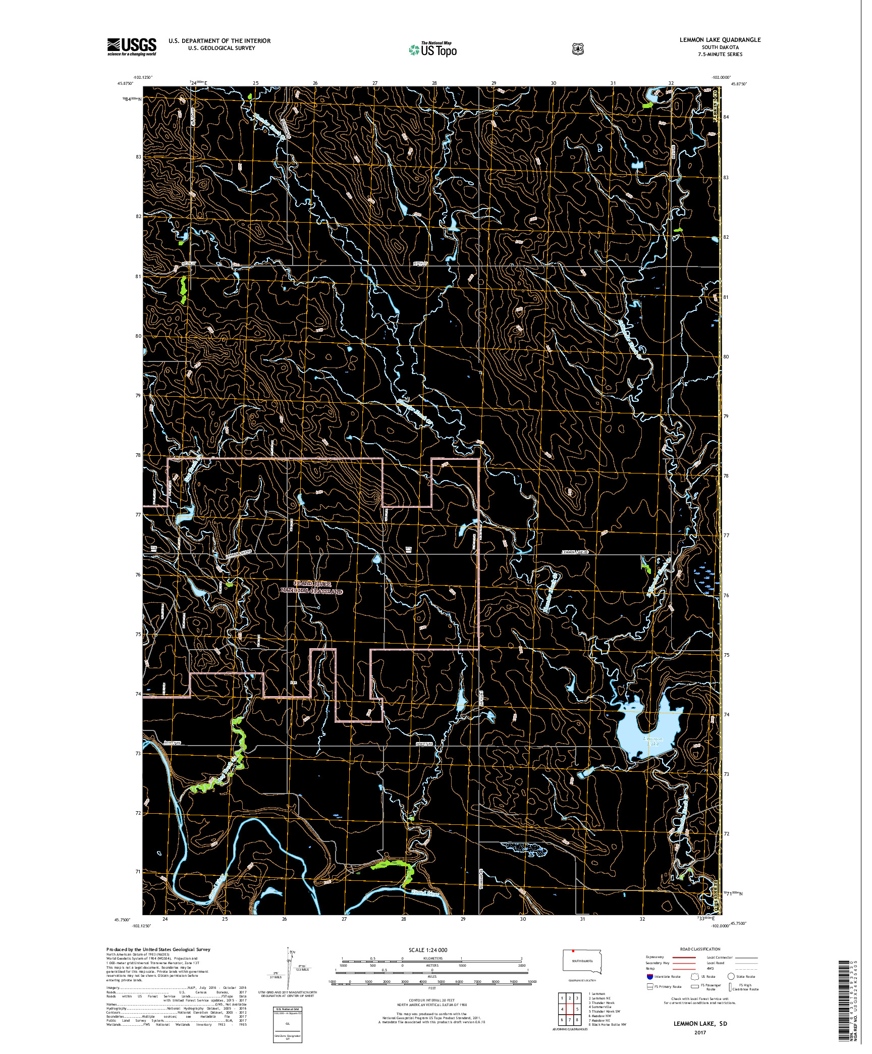 USGS US TOPO 7.5-MINUTE MAP FOR LEMMON LAKE, SD 2017