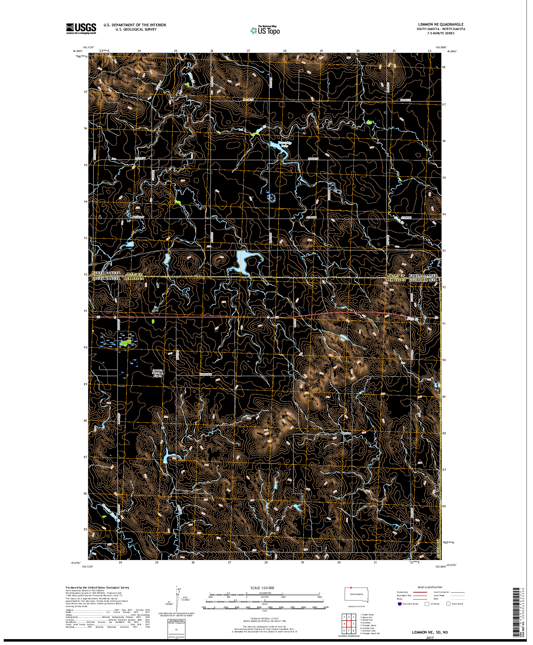 USGS US TOPO 7.5-MINUTE MAP FOR LEMMON NE, SD,ND 2017