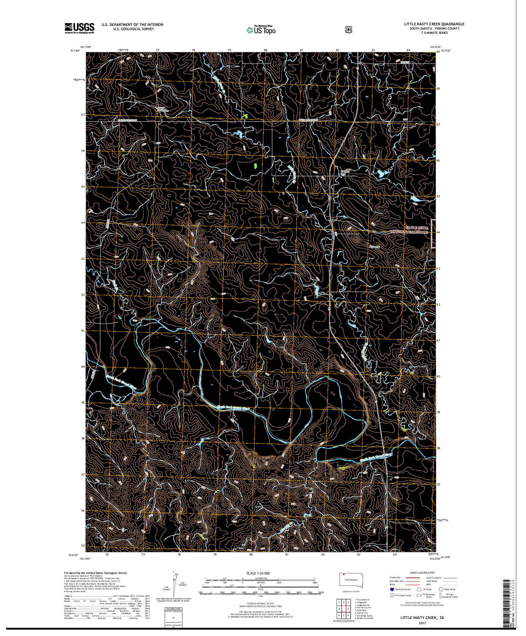 USGS US TOPO 7.5-MINUTE MAP FOR LITTLE NASTY CREEK, SD 2017