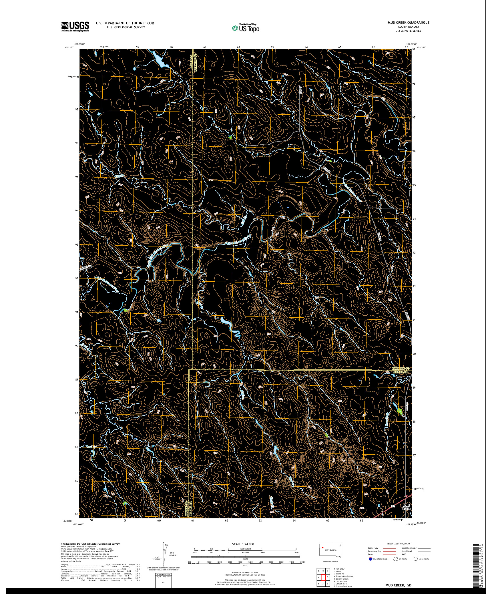 USGS US TOPO 7.5-MINUTE MAP FOR MUD CREEK, SD 2017