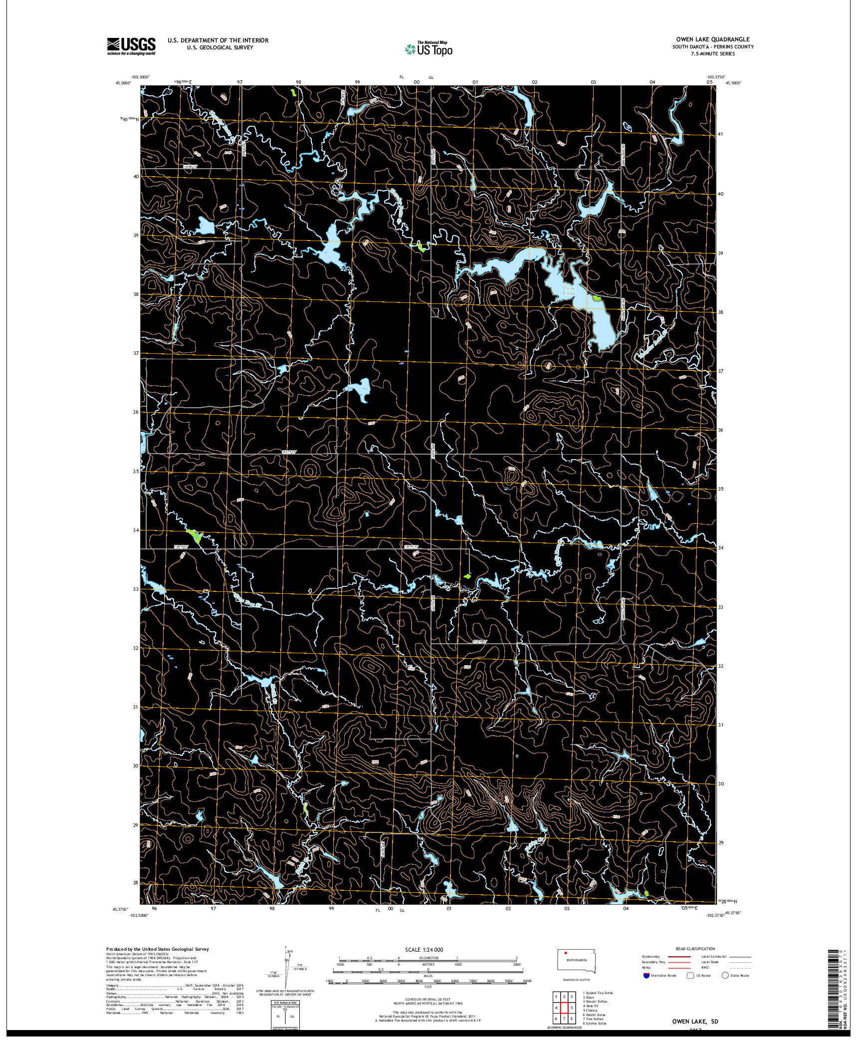 USGS US TOPO 7.5-MINUTE MAP FOR OWEN LAKE, SD 2017