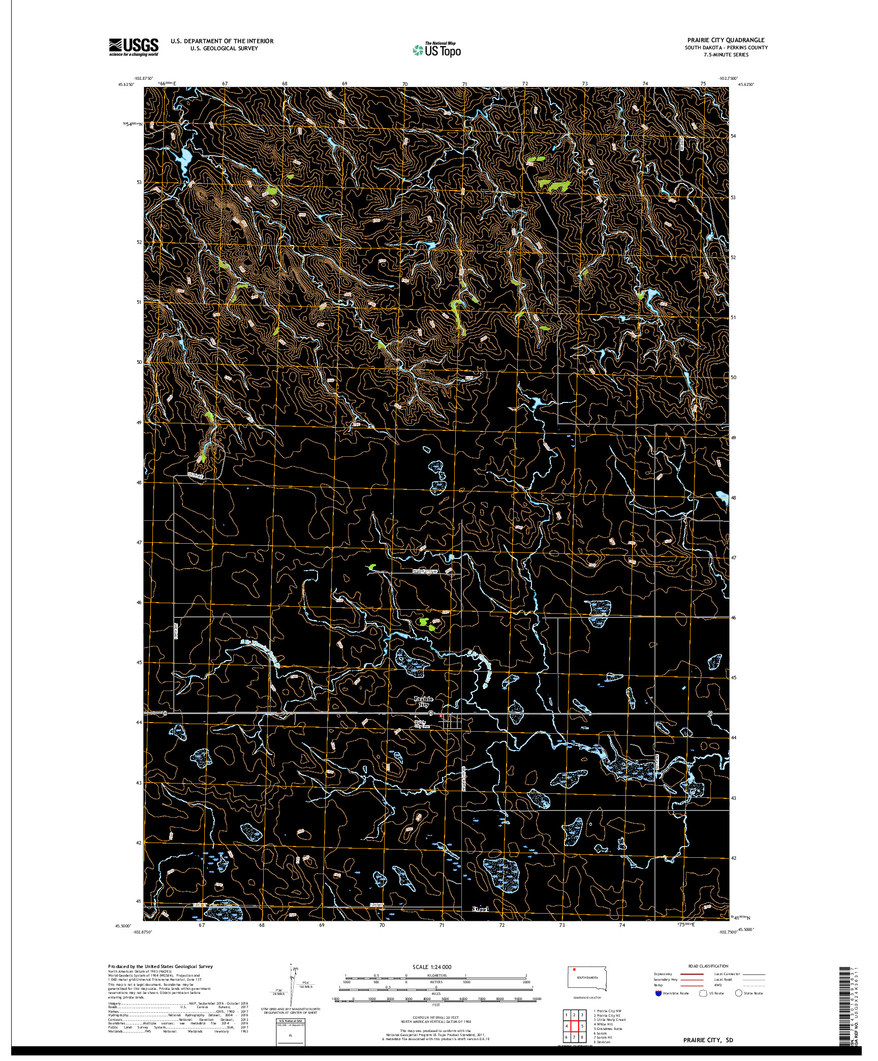 USGS US TOPO 7.5-MINUTE MAP FOR PRAIRIE CITY, SD 2017