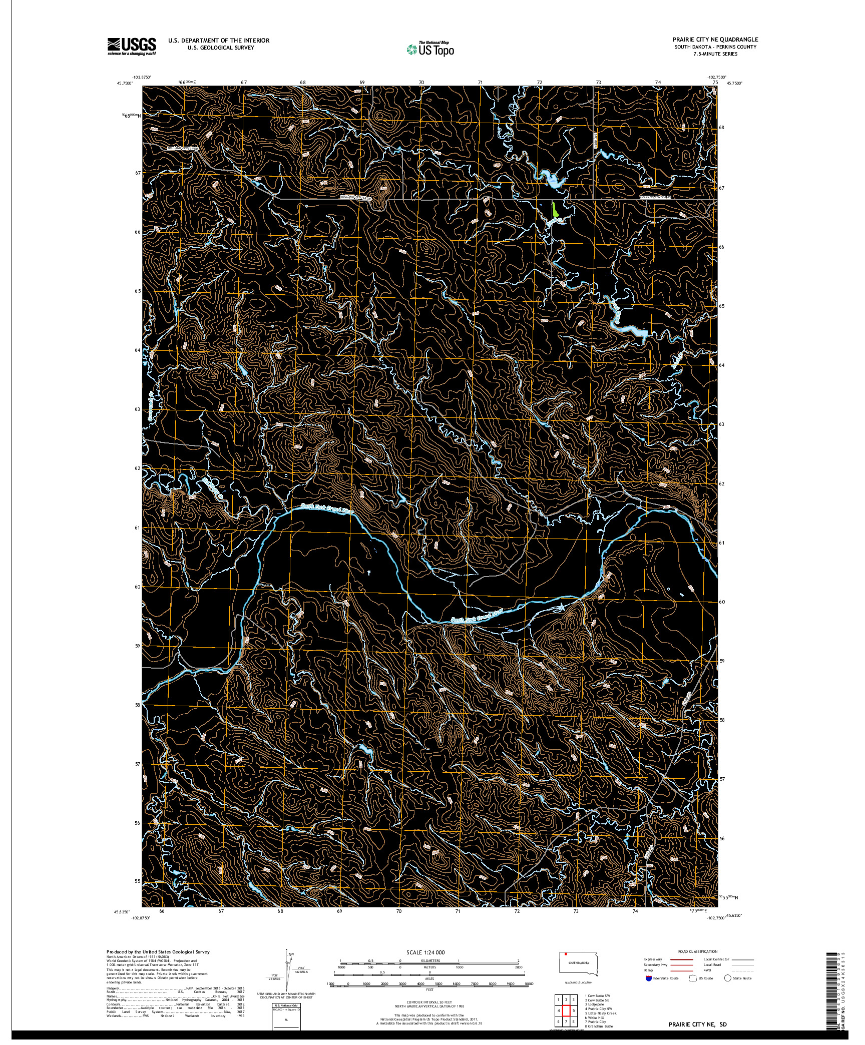 USGS US TOPO 7.5-MINUTE MAP FOR PRAIRIE CITY NE, SD 2017