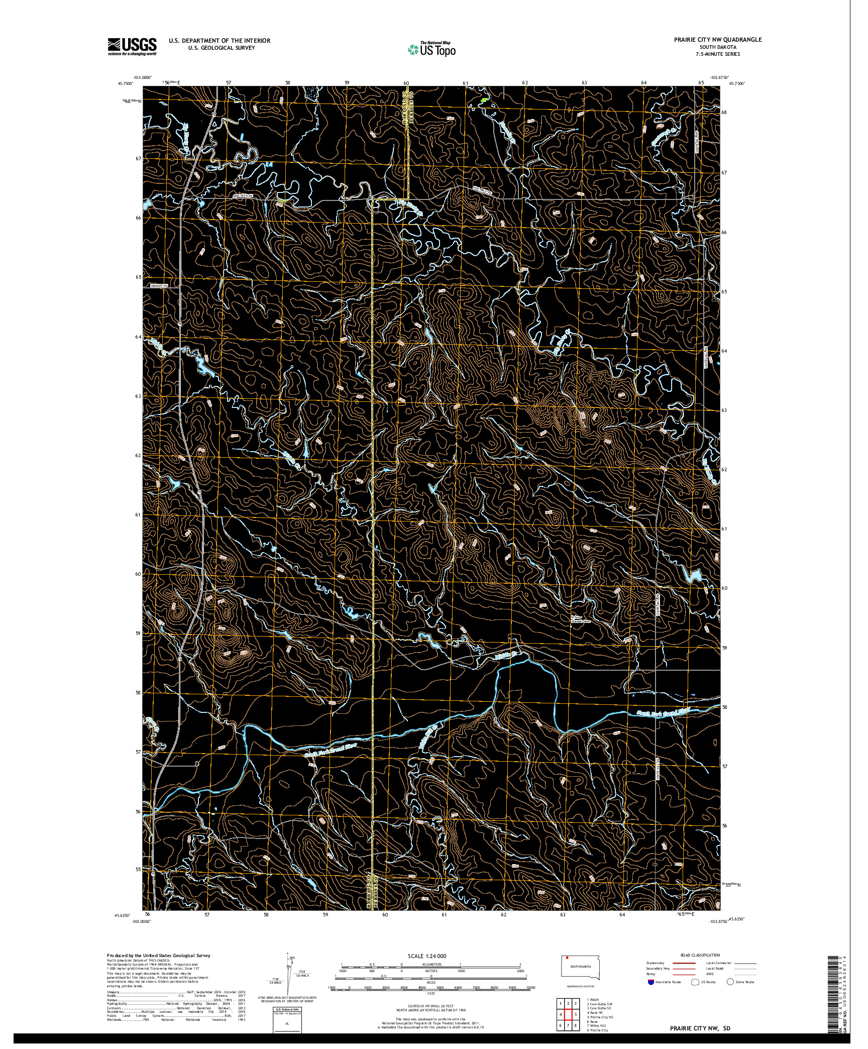 USGS US TOPO 7.5-MINUTE MAP FOR PRAIRIE CITY NW, SD 2017