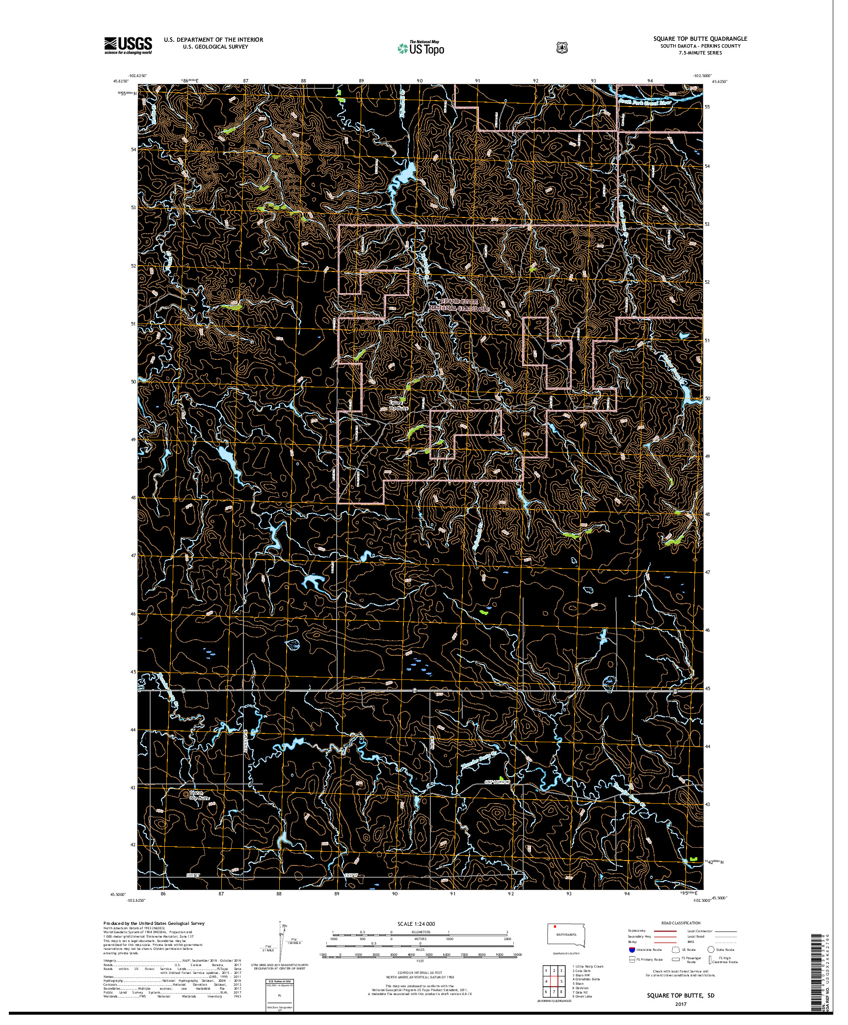 USGS US TOPO 7.5-MINUTE MAP FOR SQUARE TOP BUTTE, SD 2017