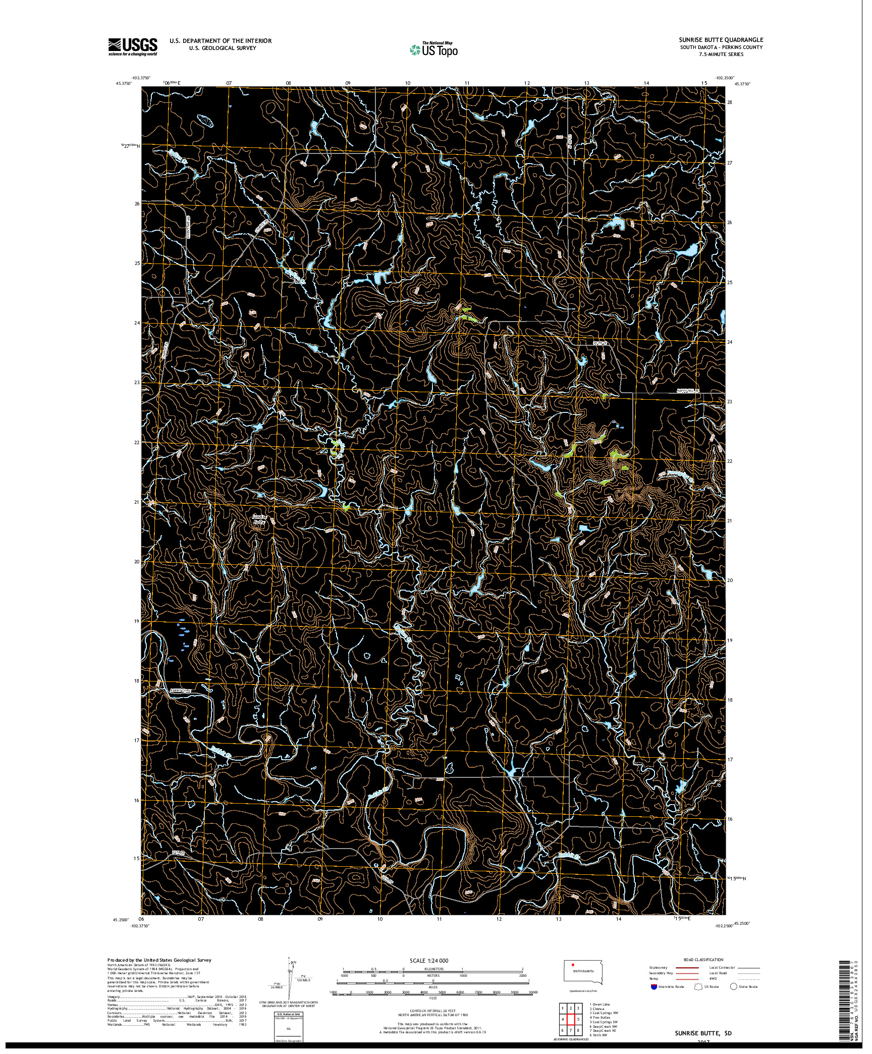 USGS US TOPO 7.5-MINUTE MAP FOR SUNRISE BUTTE, SD 2017