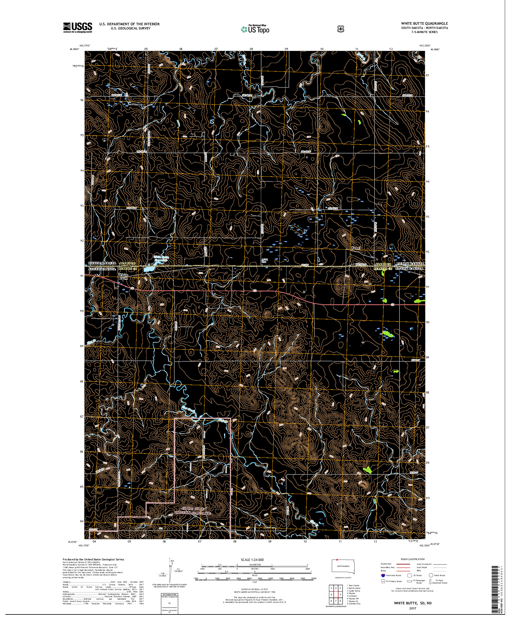 USGS US TOPO 7.5-MINUTE MAP FOR WHITE BUTTE, SD,ND 2017