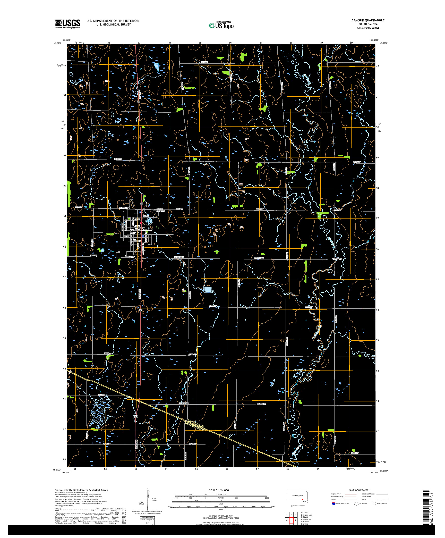 USGS US TOPO 7.5-MINUTE MAP FOR ARMOUR, SD 2017