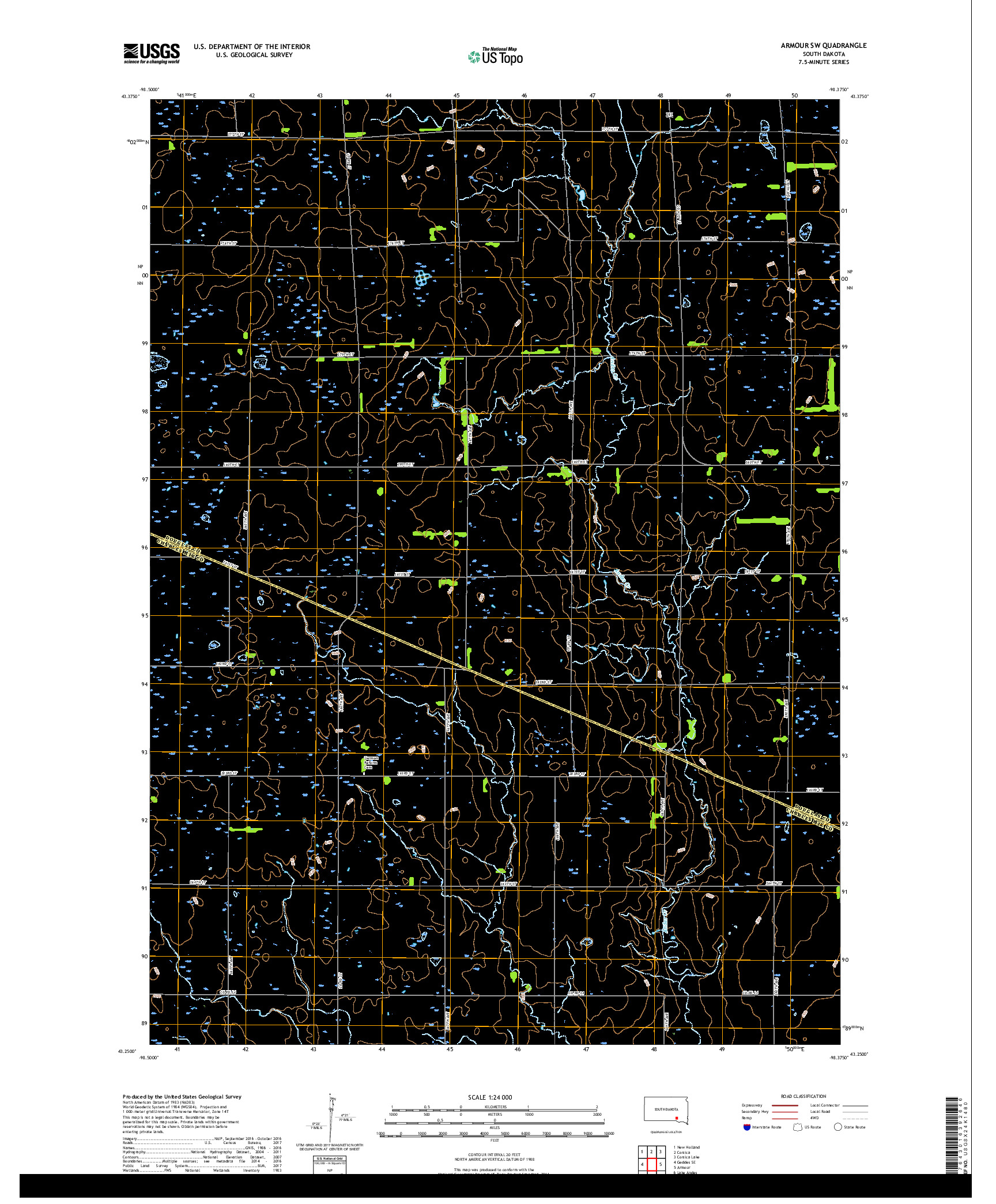 USGS US TOPO 7.5-MINUTE MAP FOR ARMOUR SW, SD 2017