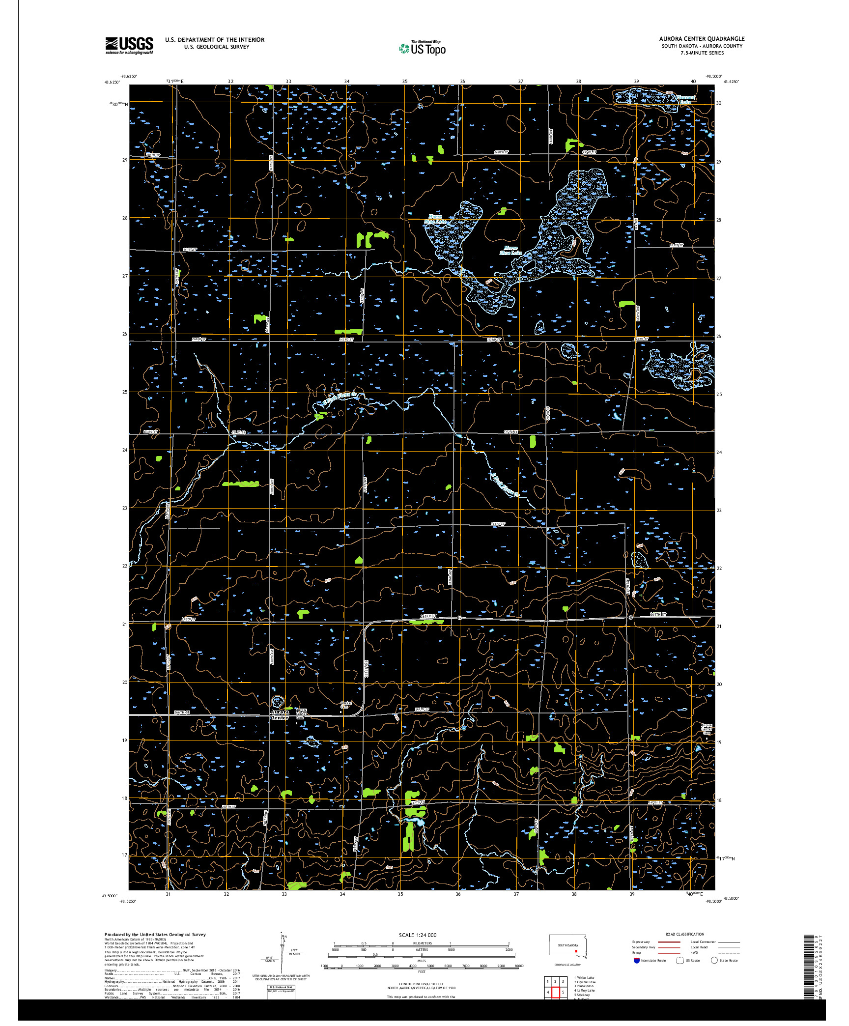 USGS US TOPO 7.5-MINUTE MAP FOR AURORA CENTER, SD 2017