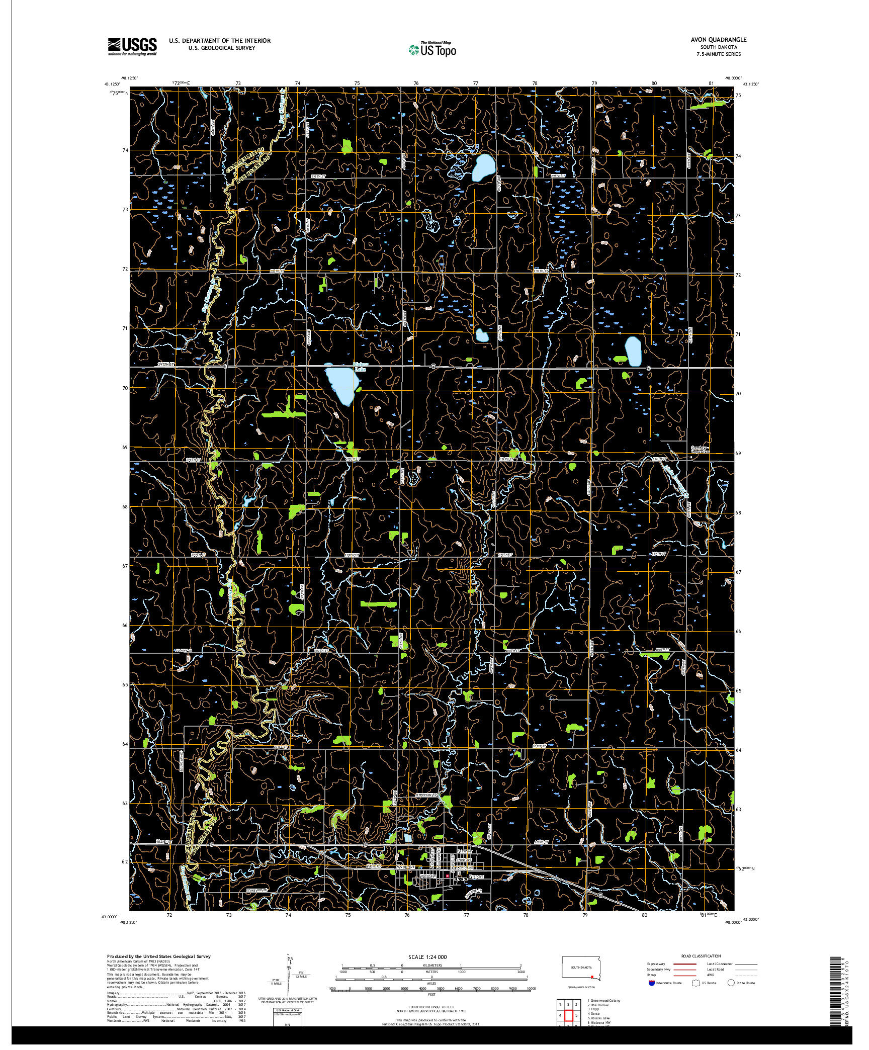 USGS US TOPO 7.5-MINUTE MAP FOR AVON, SD 2017