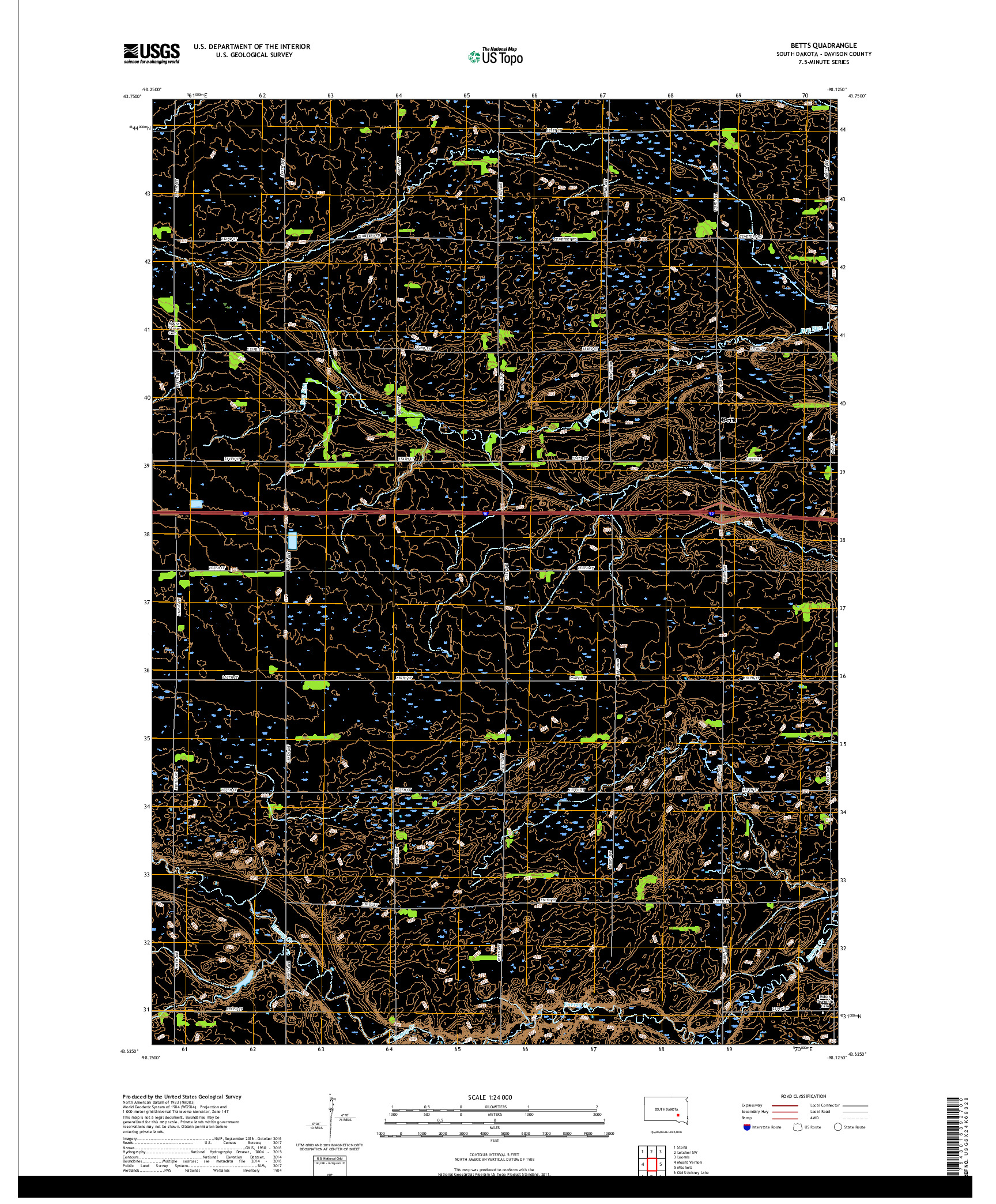 USGS US TOPO 7.5-MINUTE MAP FOR BETTS, SD 2017