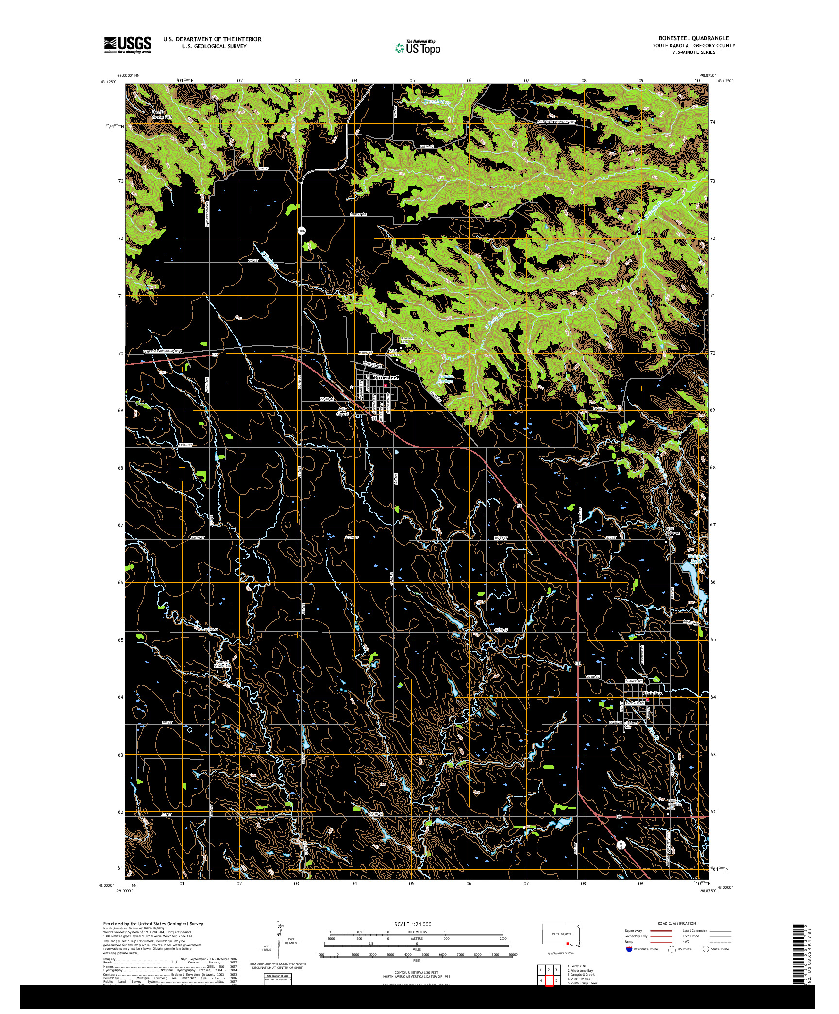 USGS US TOPO 7.5-MINUTE MAP FOR BONESTEEL, SD 2017