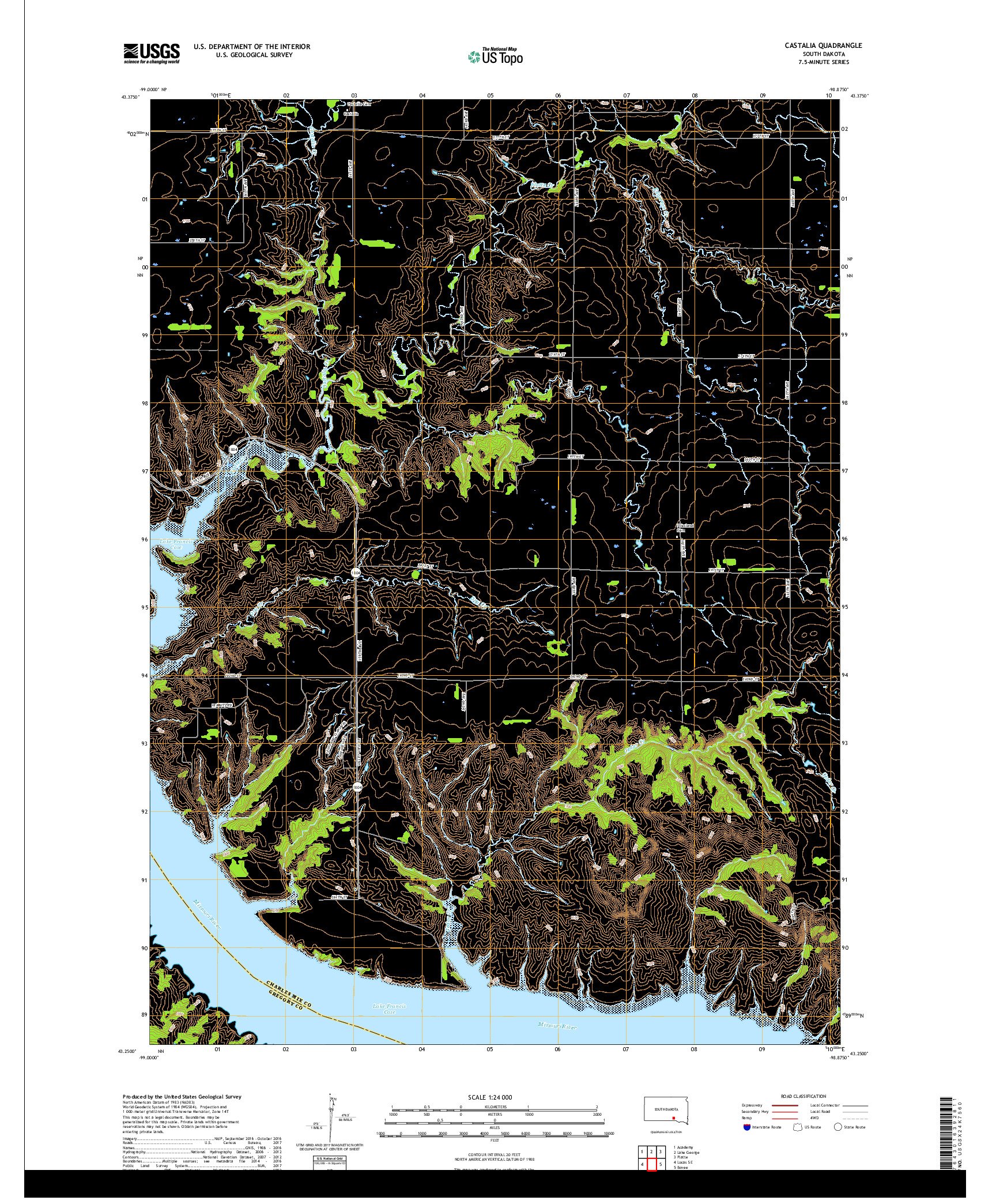 USGS US TOPO 7.5-MINUTE MAP FOR CASTALIA, SD 2017