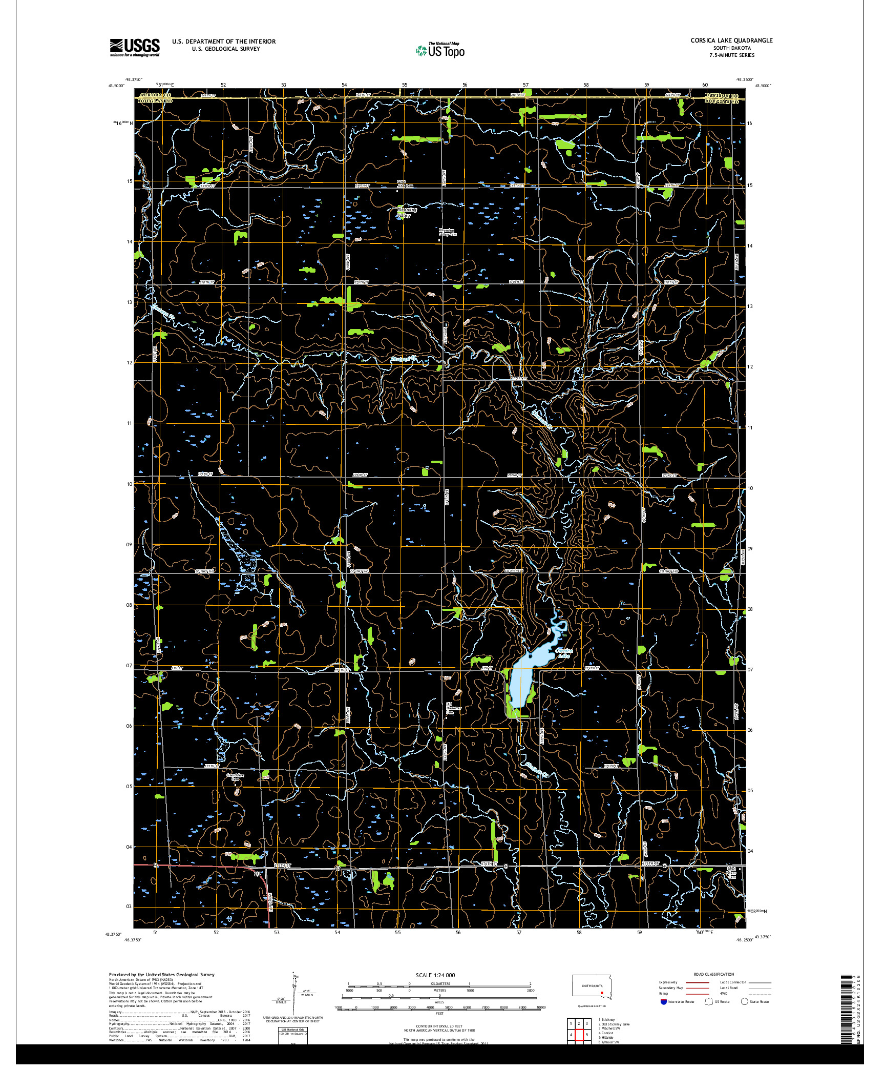 USGS US TOPO 7.5-MINUTE MAP FOR CORSICA LAKE, SD 2017