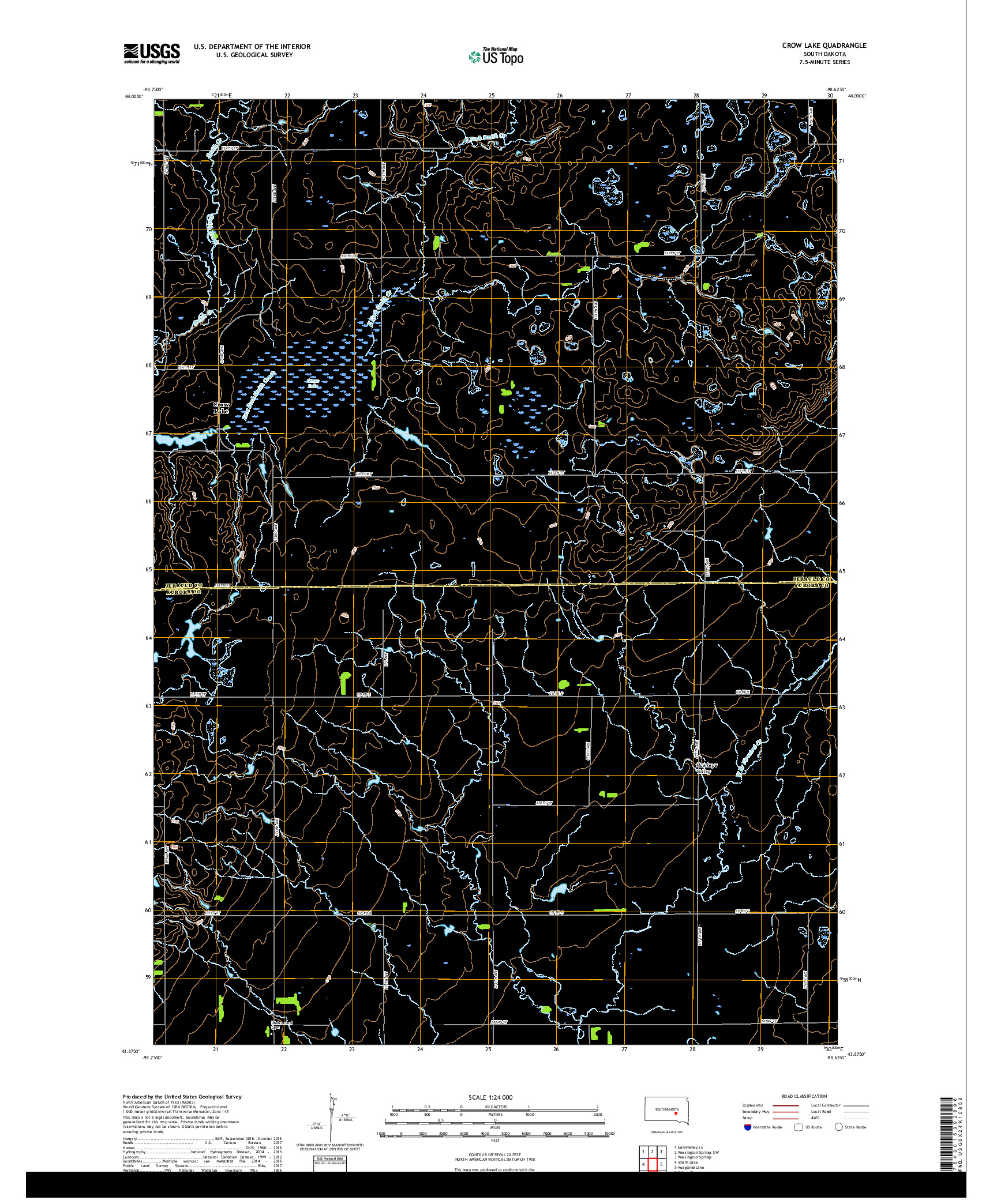 USGS US TOPO 7.5-MINUTE MAP FOR CROW LAKE, SD 2017
